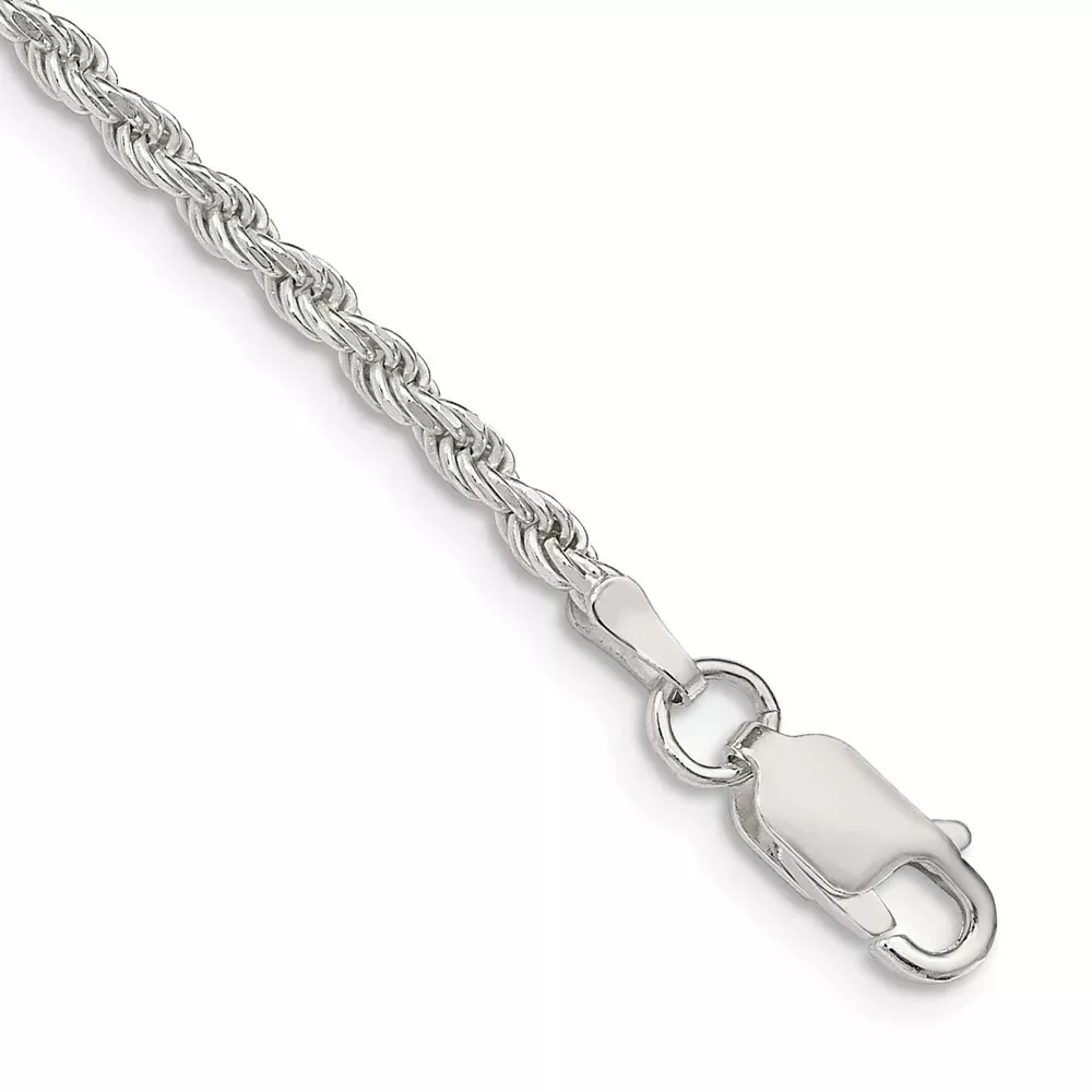 10 Inch Sterling Silver 2.25mm Diamond-Cut Rope Chain Anklet