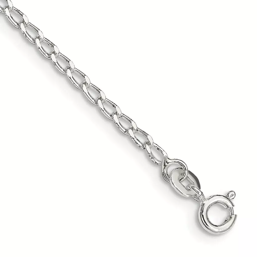 10 Inch Sterling Silver 2mm Open Elongated Link Chain Anklet
