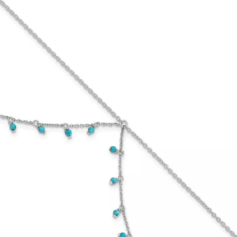 10 Inch Sterling Silver Turquoise Beads Double Chain Anklet