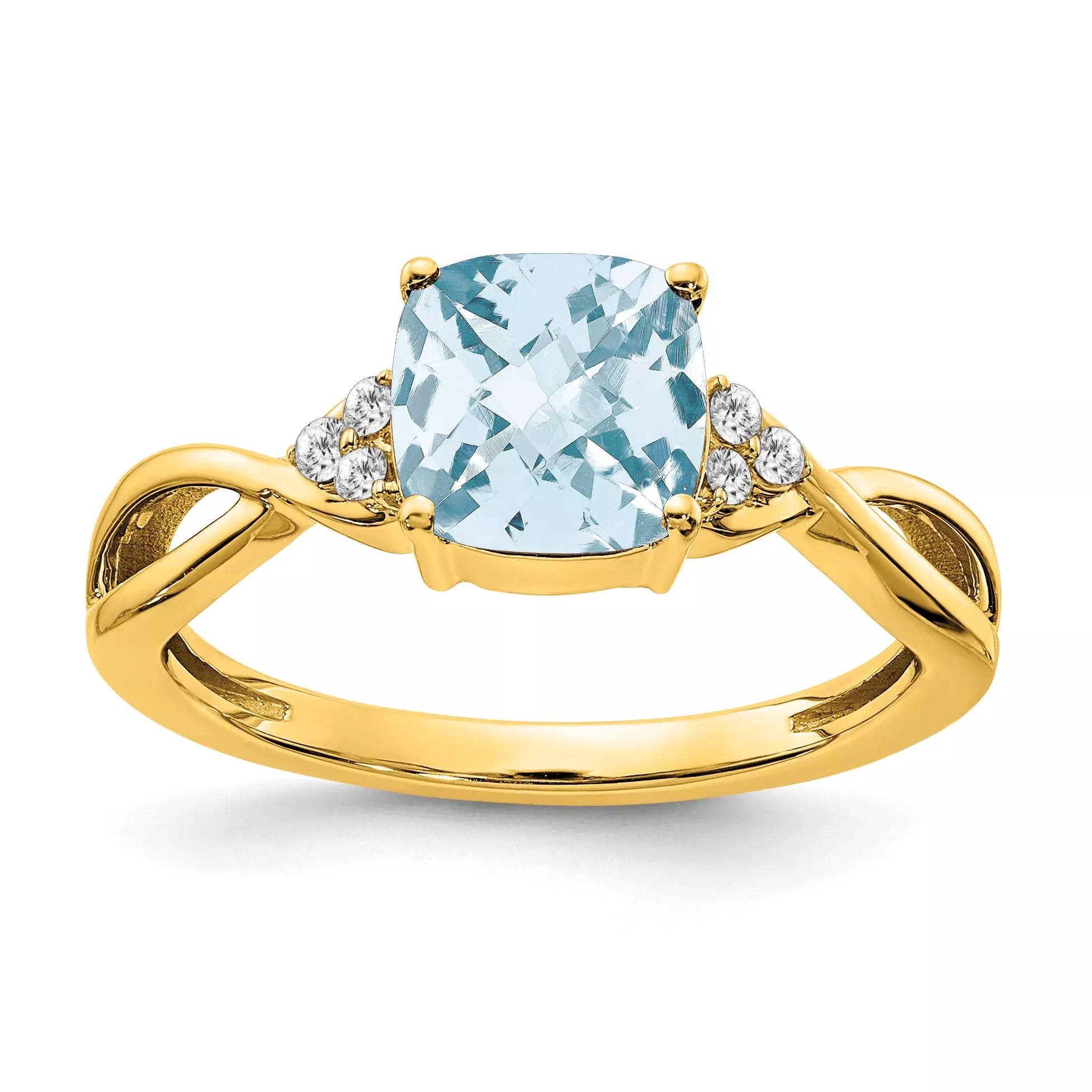 10k Checkerboard Aquamarine and Diamond Ring