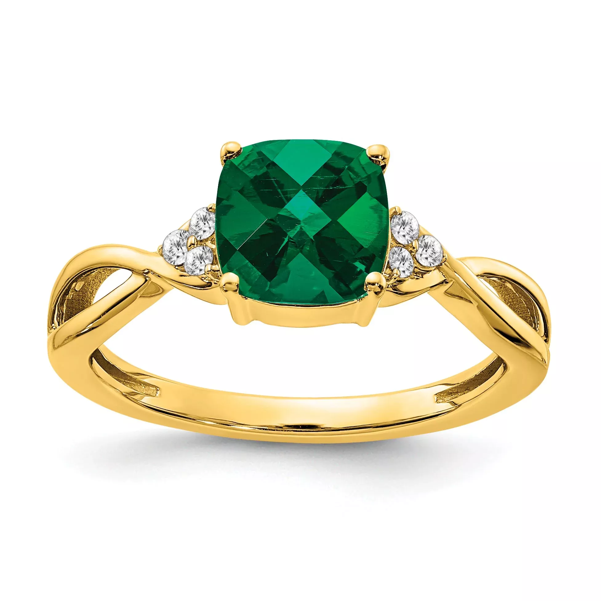 10k Checkerboard Created Emerald and Diamond Ring