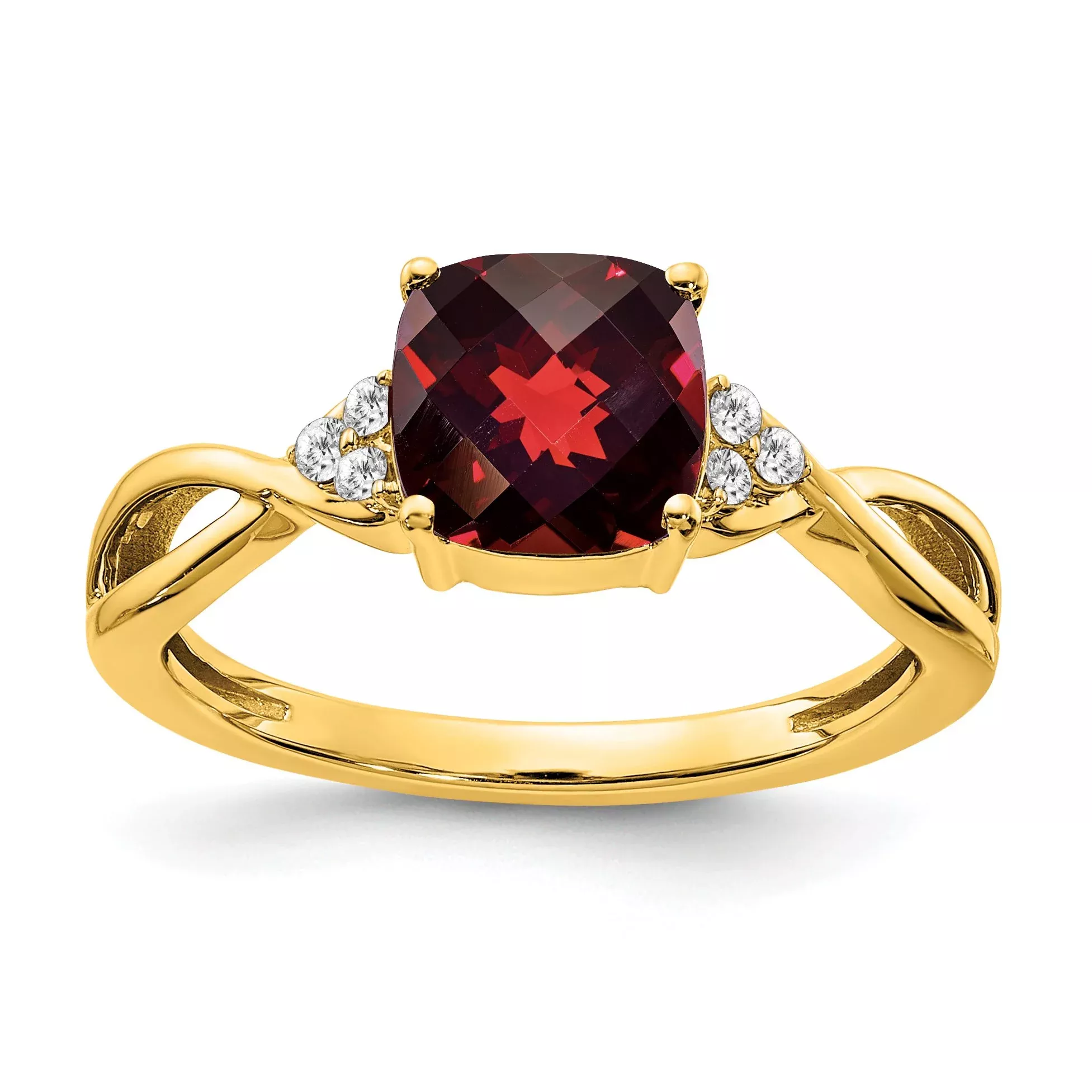 10k Checkerboard Garnet and Diamond Ring