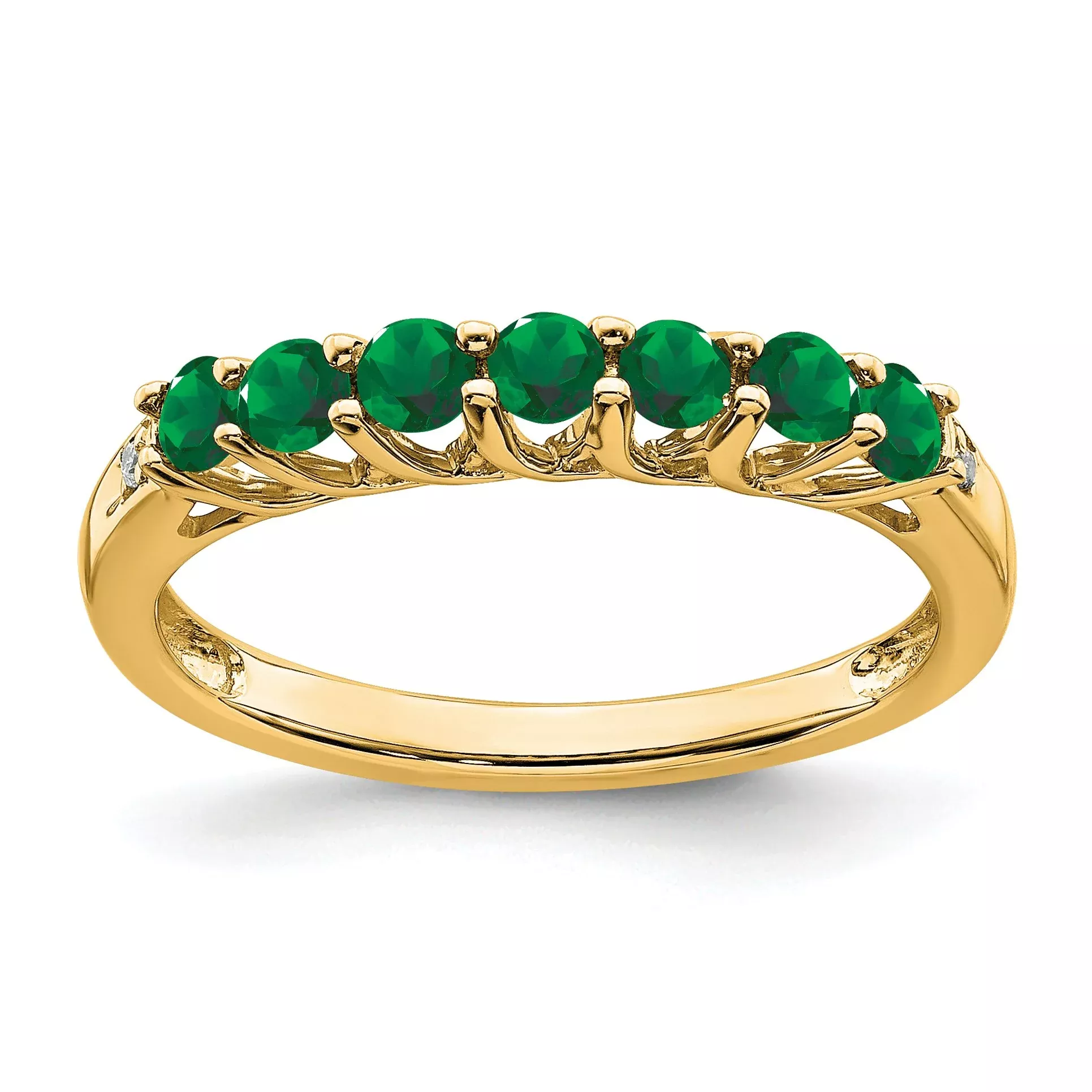 10k Created Emerald and Diamond 7-stone Ring