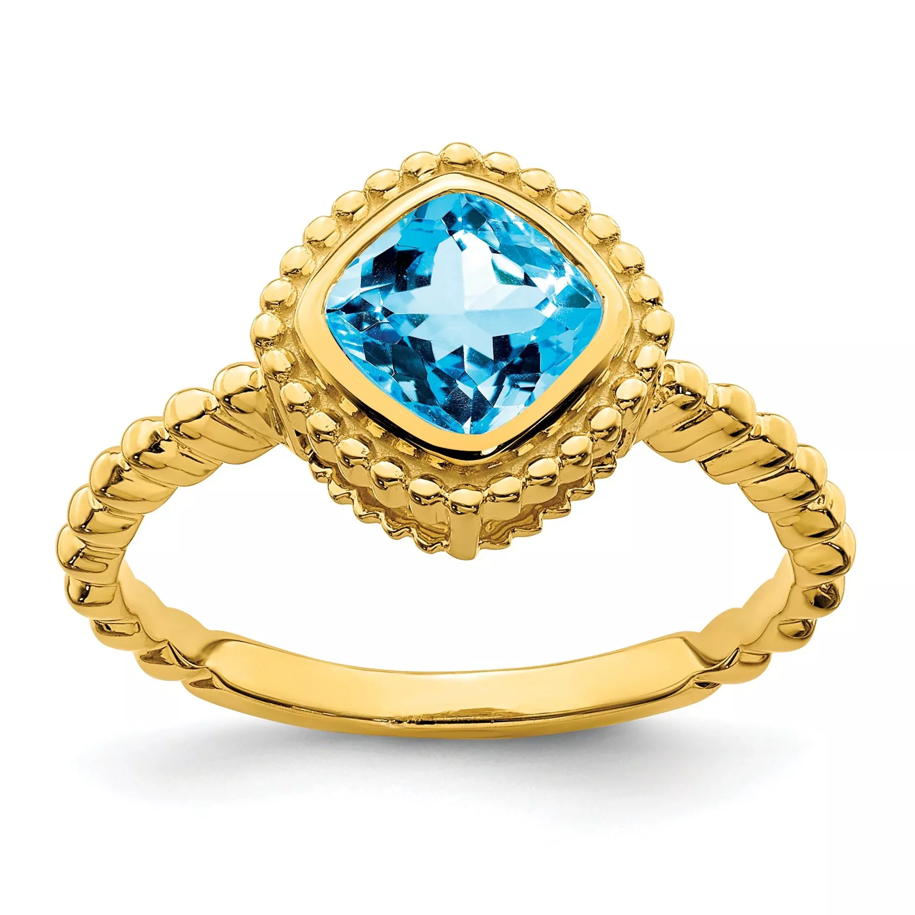 10k Cushion Blue Topaz Ring