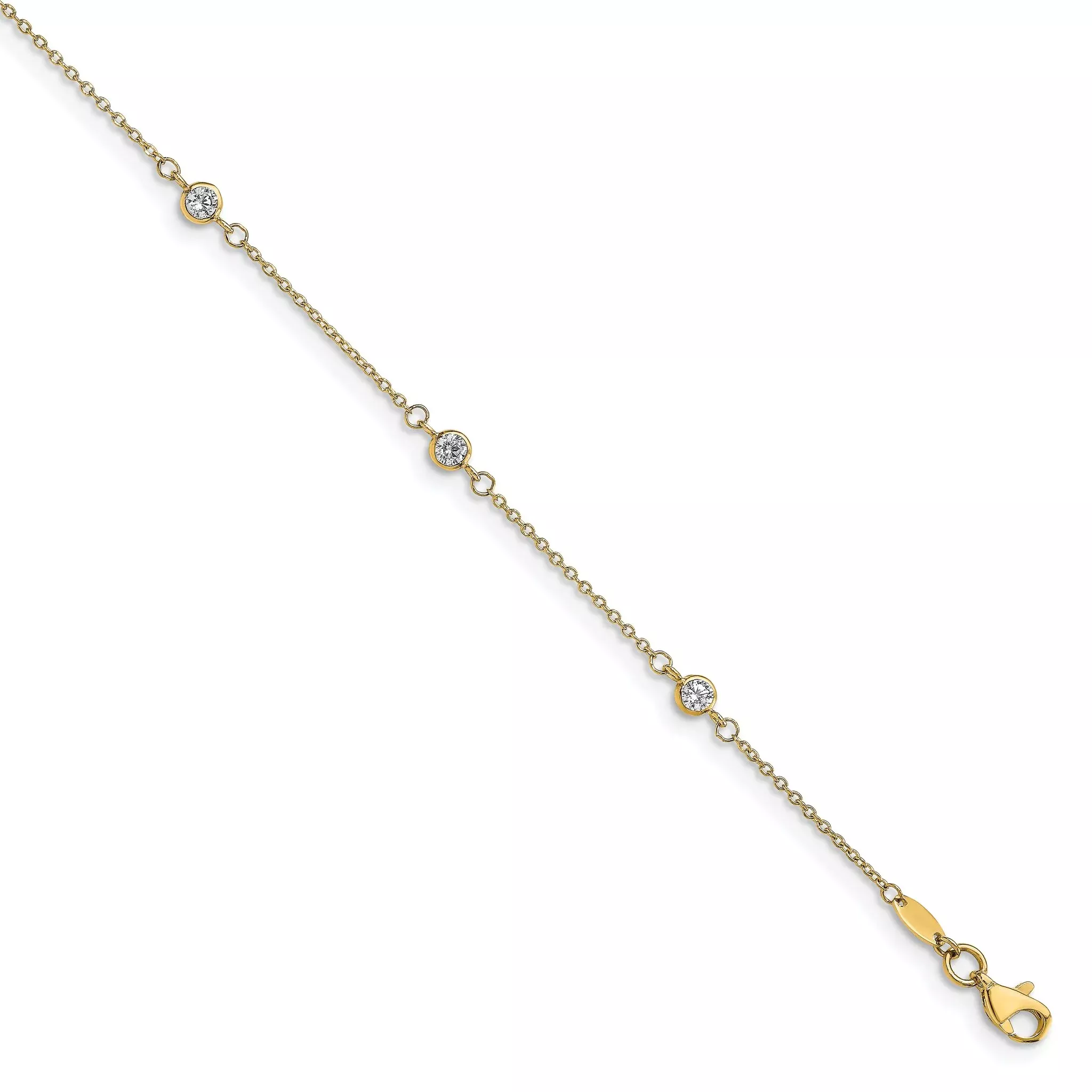 10K CZ Polished 9in plus 1in ext. Anklet