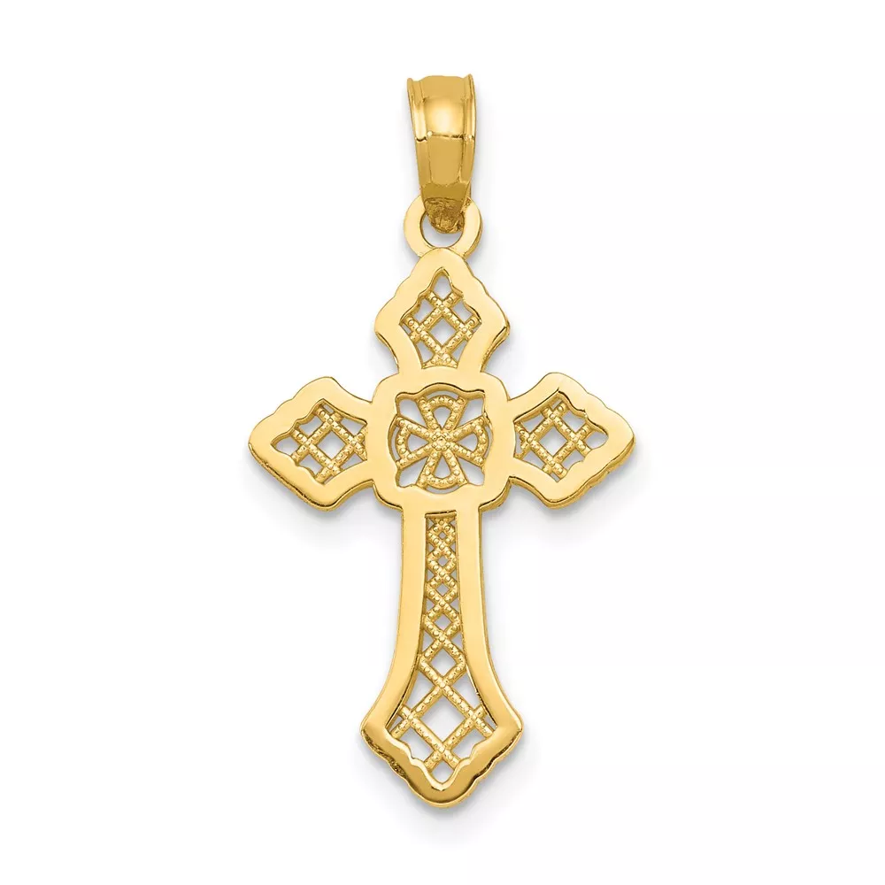 10K Gold Polished Cross W/Lace Center and Arrow Tips Pendant