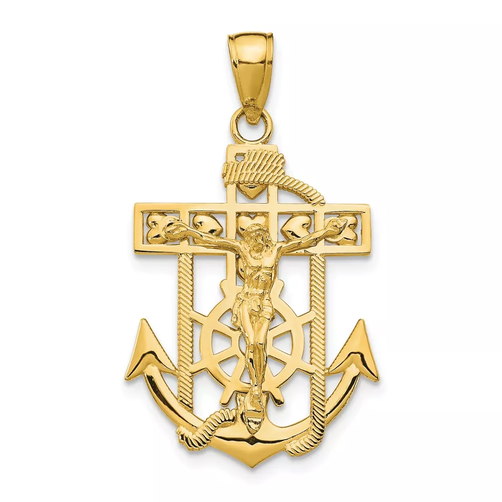 10K Gold Polished & Textured Mini Mariners Crucifix Pendant