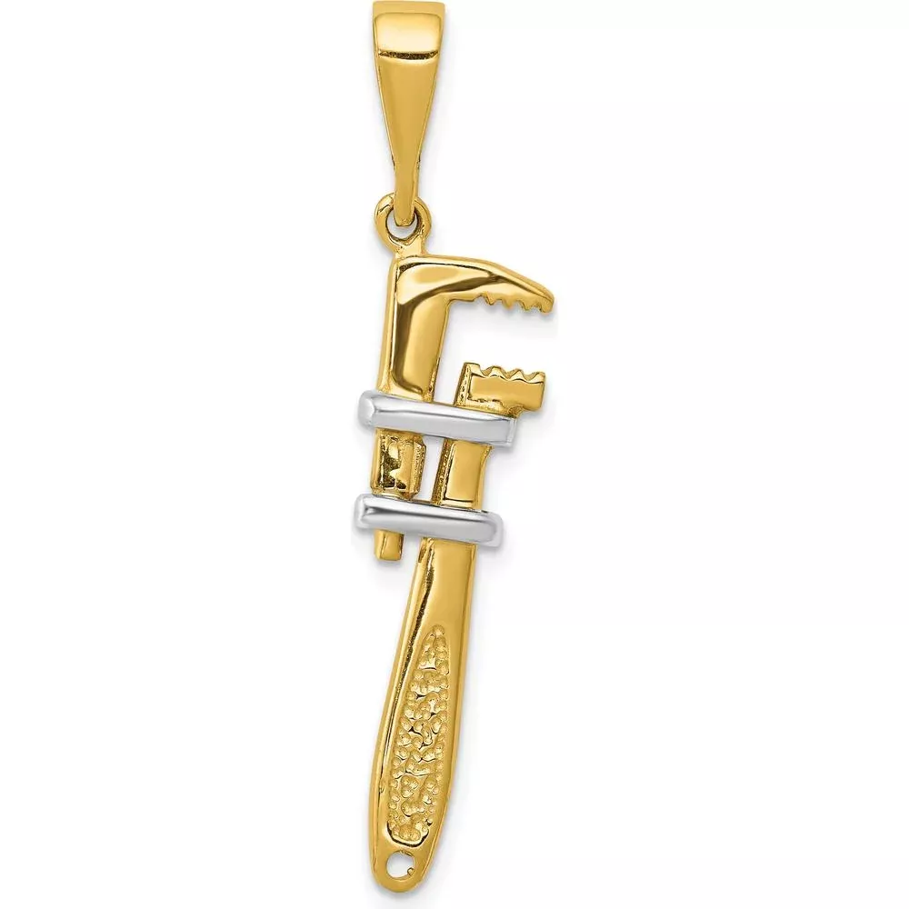 10K Gold and Rhodium 3D Pipe Wrench Themed Charm Pendant by Oro Pregiato