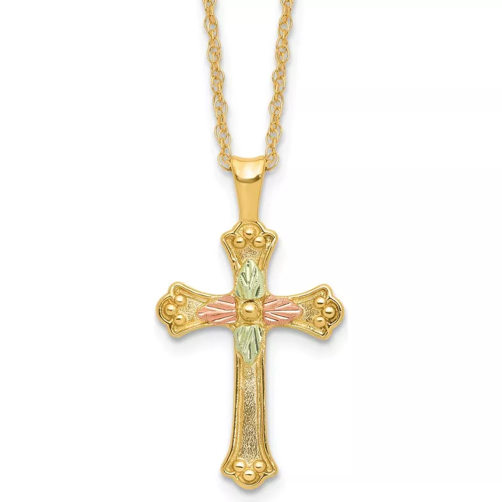 10K Gold with 12K Rose & Green Accents Gold Cross Necklace - 18" by Oro Pregiato