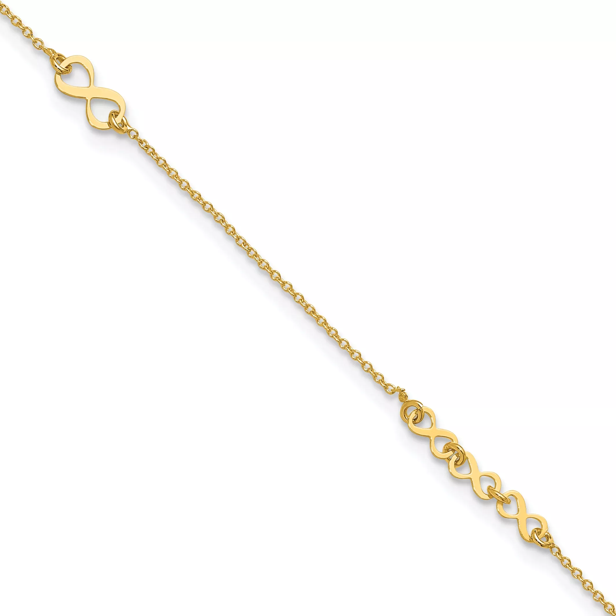 10K Polished and Dia-cut Infinity 10in Plus 1in ext. Anklet