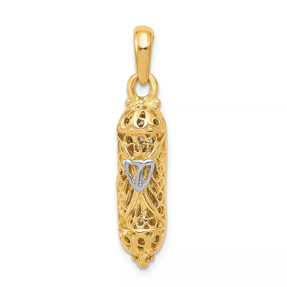 10k & Rhodium Mezuzah w/Shin Charm