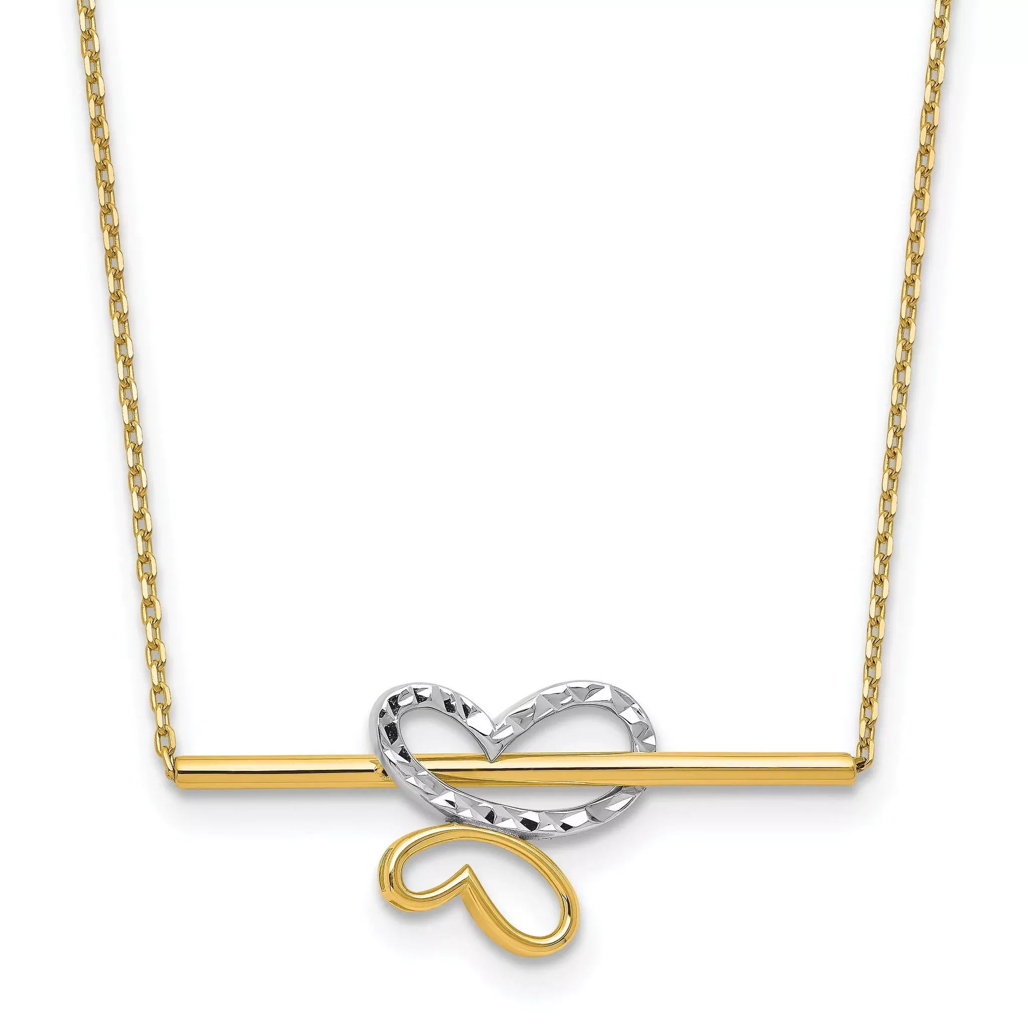 10K Rhodium-plated Polished Diamond Cut Butterfly Bar Necklace