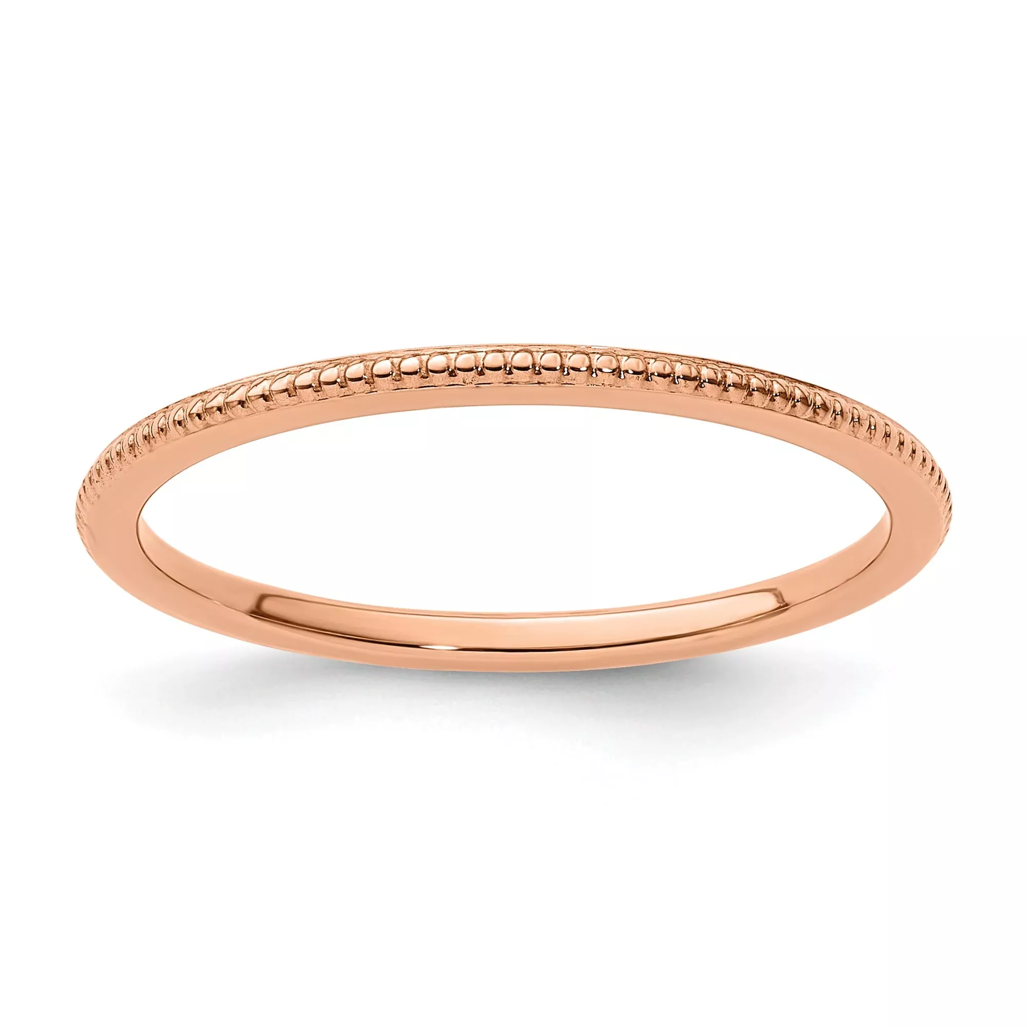 10k Rose Gold 1.2 mm Beaded Polished Stackable Wedding Band
