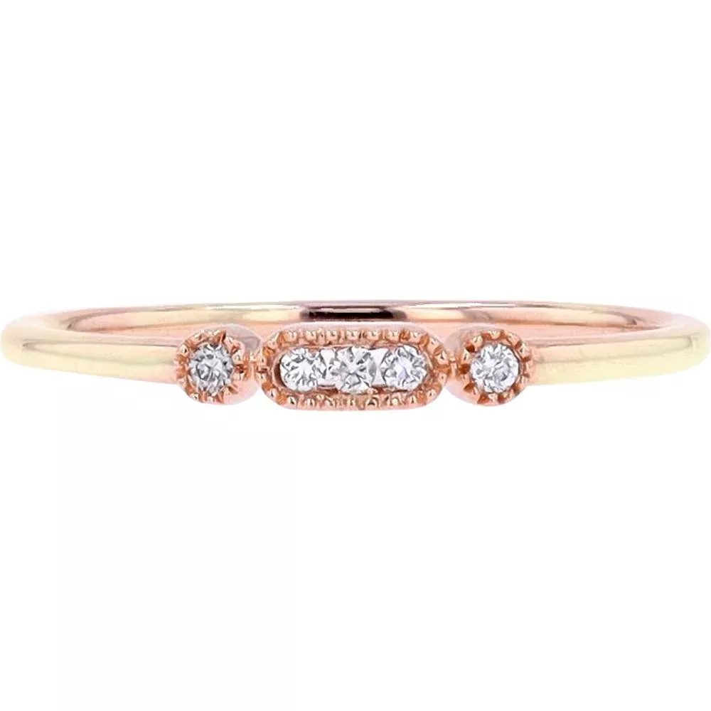 10K Rose Gold Band with Round Diamonds and Milgrain Detailing - 0.05 Carat Total Diamond Weight