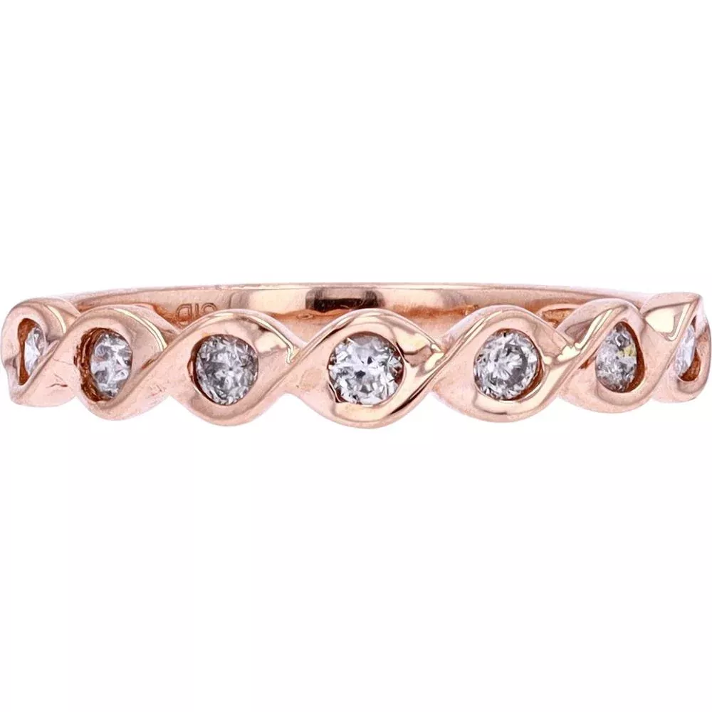 10K Rose Gold Diamond Band with Twisted Design - 1/4 Total Carat Weight