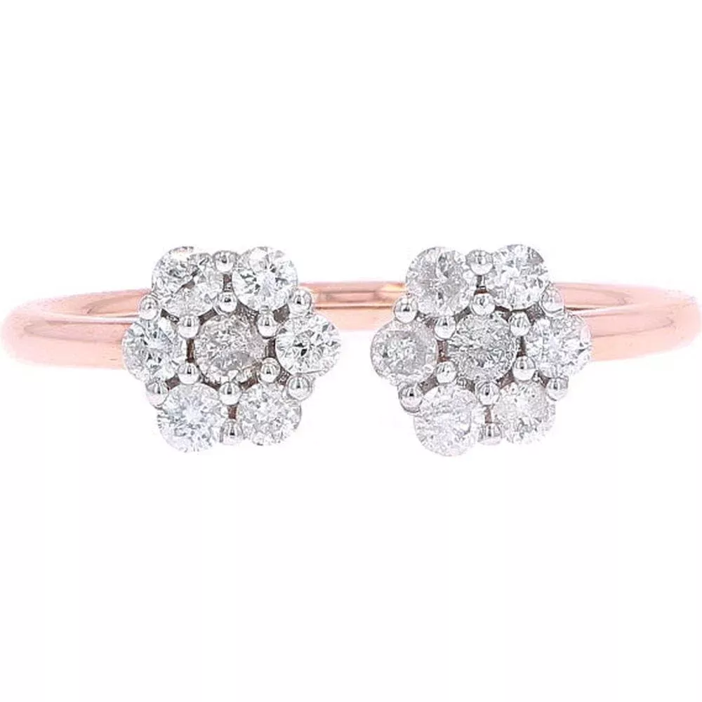 10K Rose Gold Diamond Flower Cuff Ring - 0.40 Carat Total Diamond Weight