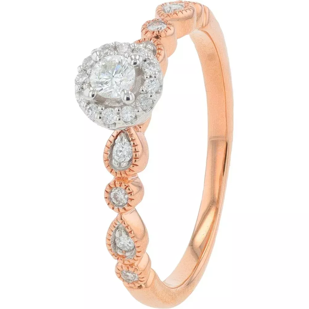 10K Rose Gold Diamond Halo Engagement Ring - 0.25 Carat Total Diamond Weight