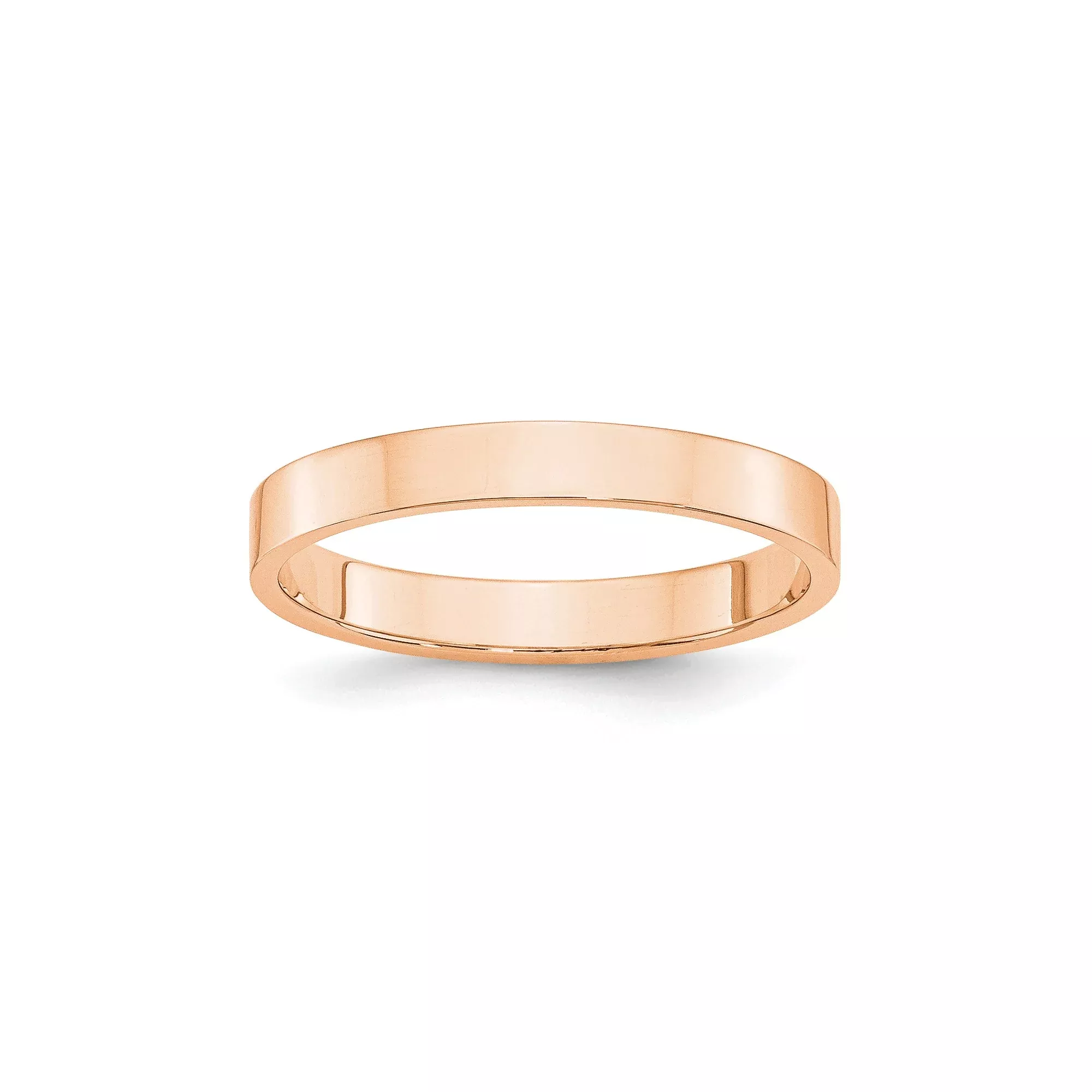 10k Rose Gold Flat Wedding Band, Lightweight Solid 3 mm