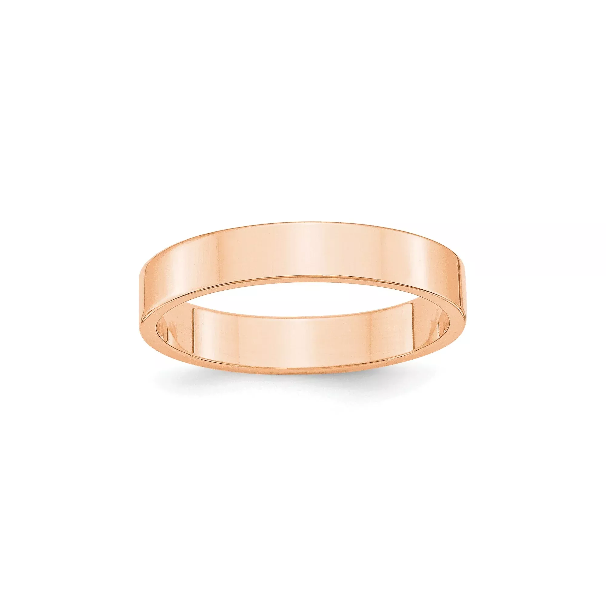 10k Rose Gold Flat Wedding Band, Lightweight Solid 4 mm