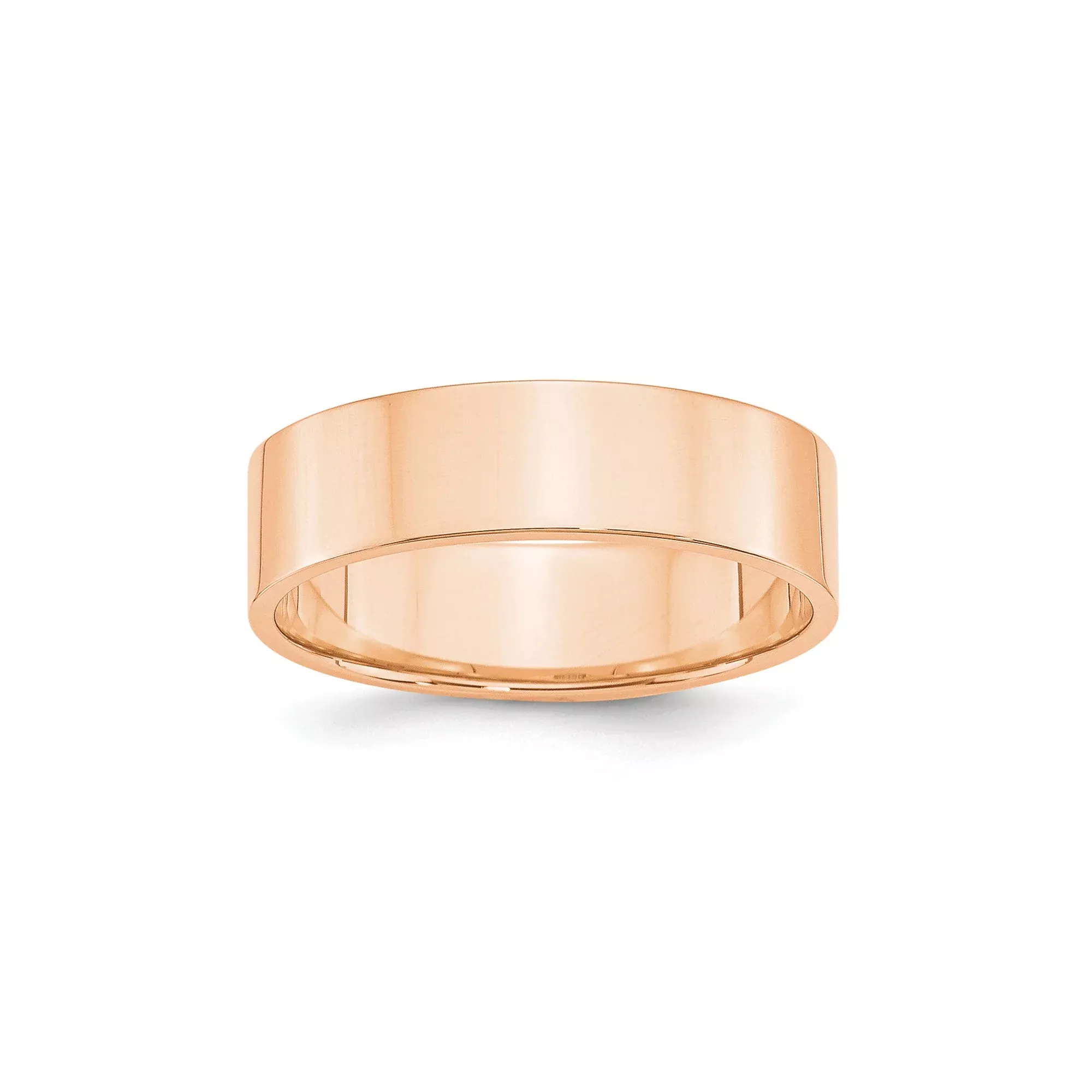 10k Rose Gold Flat Wedding Band, Lightweight Solid 6 mm