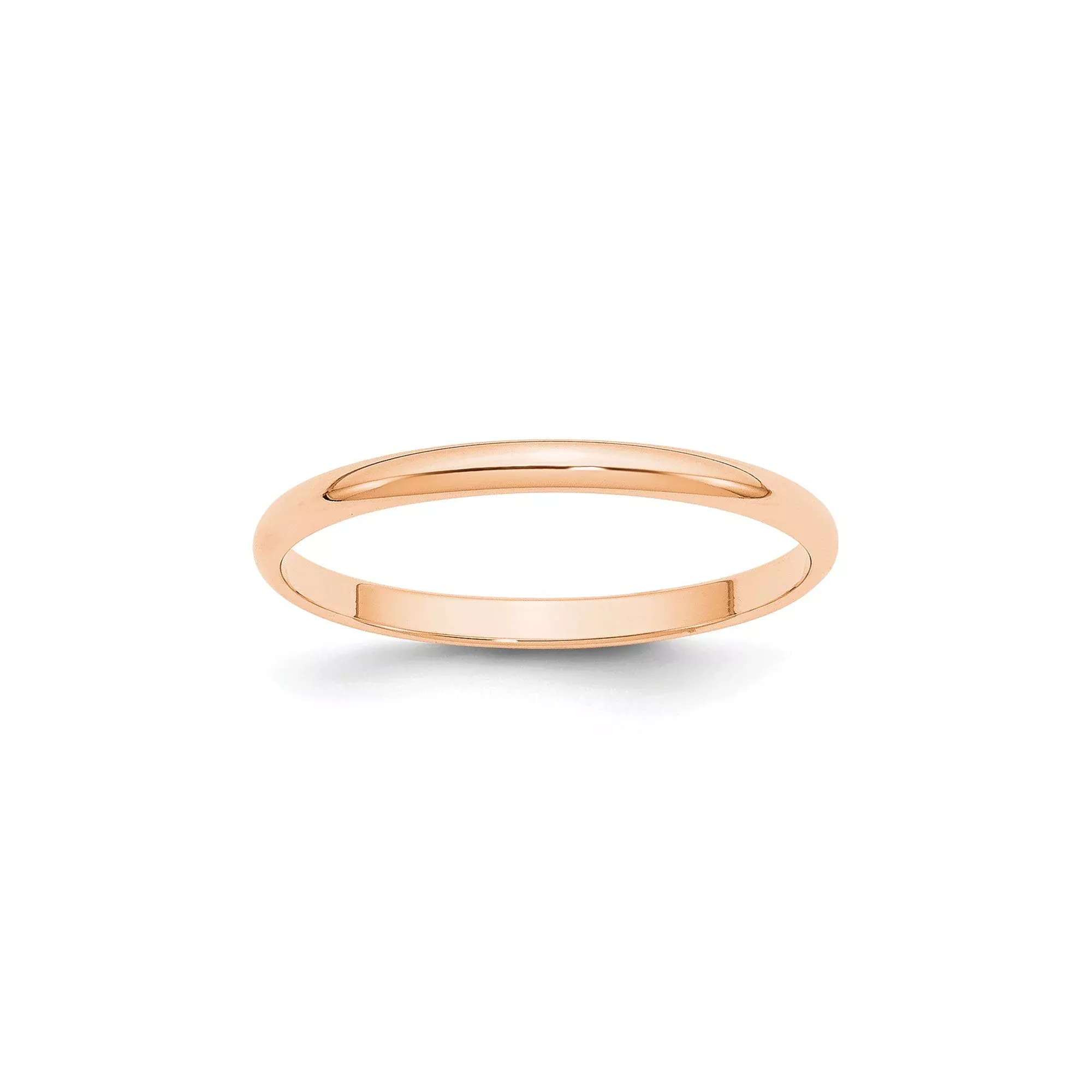 10k Rose Gold Half Round Wedding Band, Lightweight Solid 2 mm