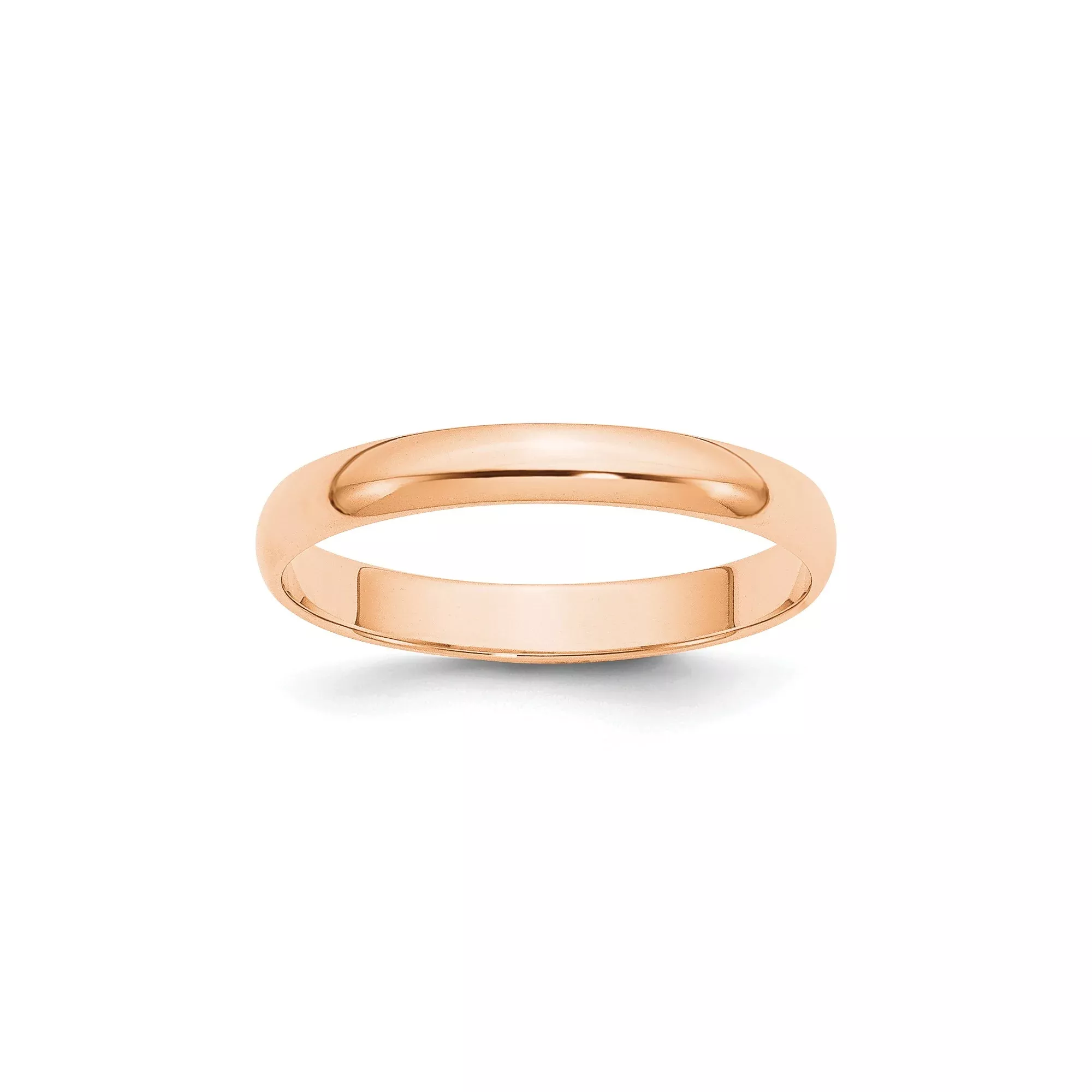10k Rose Gold Half Round Wedding Band, Lightweight Solid 3 mm