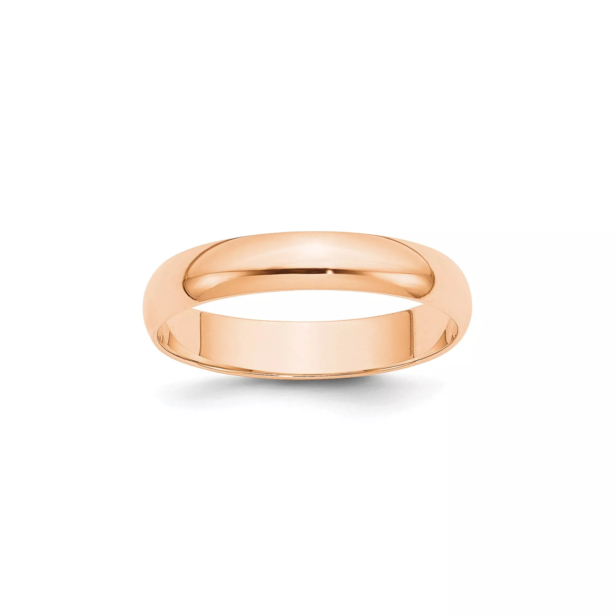 10k Rose Gold Half Round Wedding Band, Lightweight Solid 4 mm