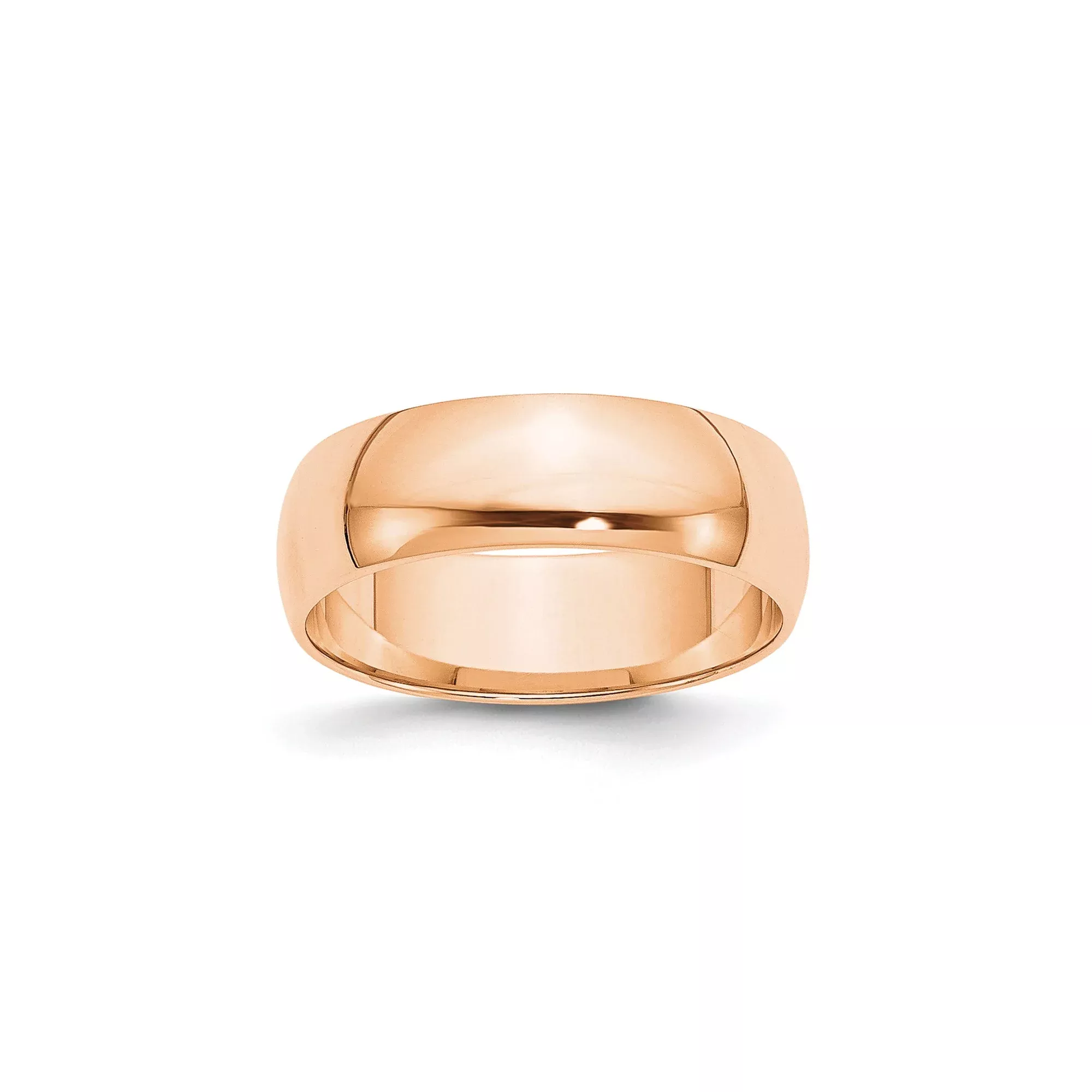10k Rose Gold Half Round Wedding Band, Lightweight Solid 6 mm
