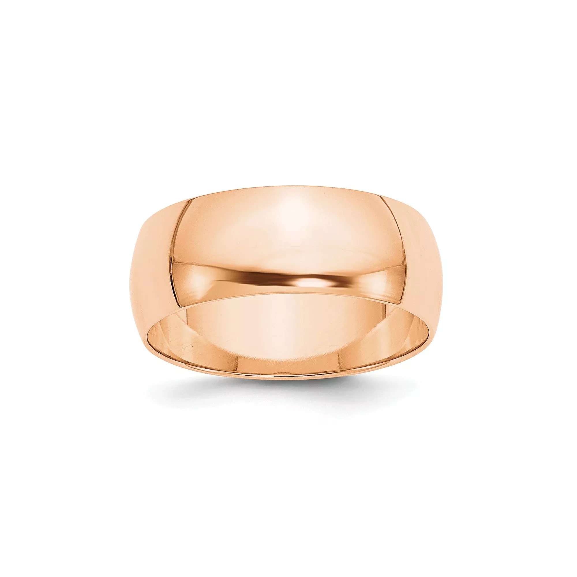 10k Rose Gold Half Round Wedding Band, Lightweight Solid 8 mm