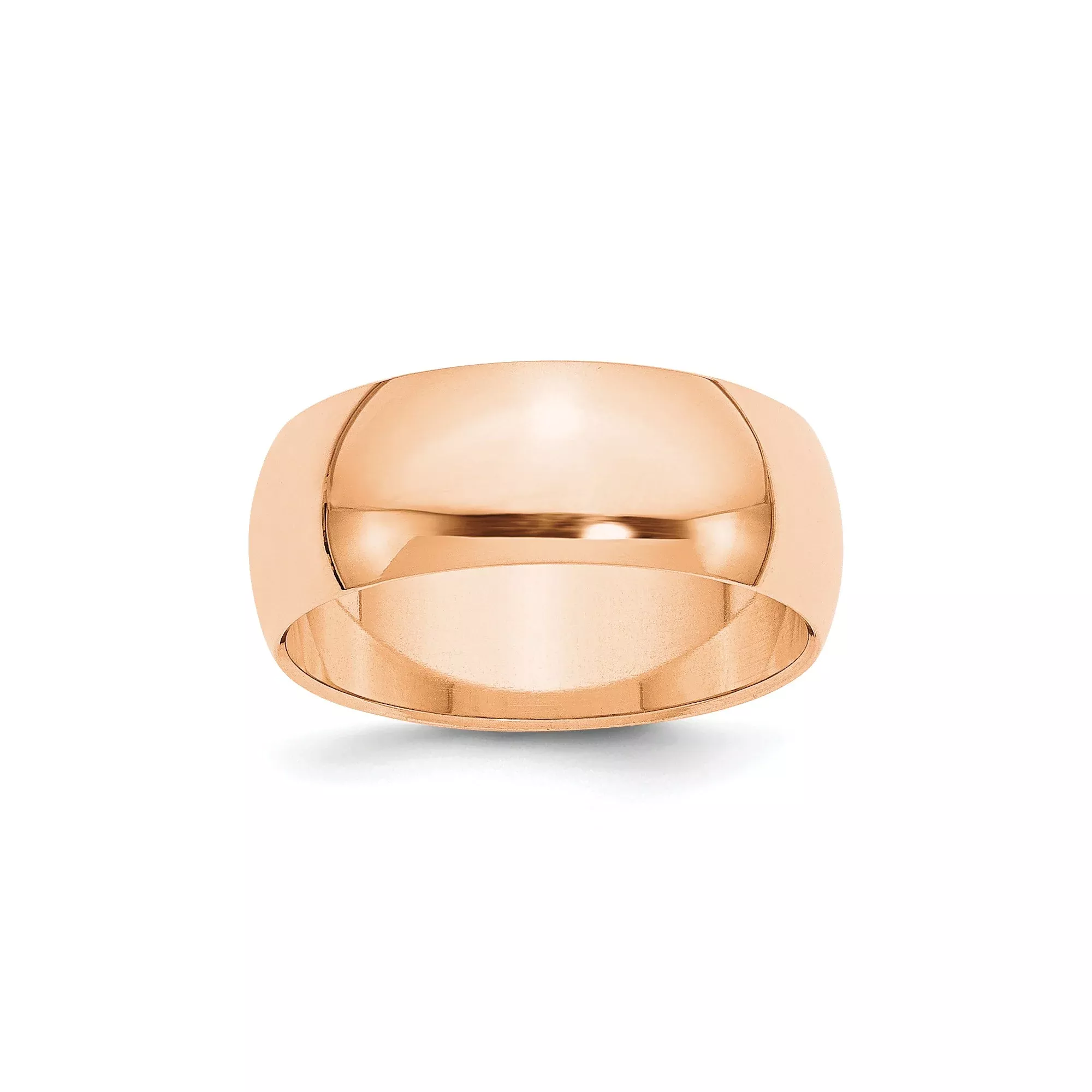 10k Rose Gold Half Round Wedding Band, Solid 8 mm