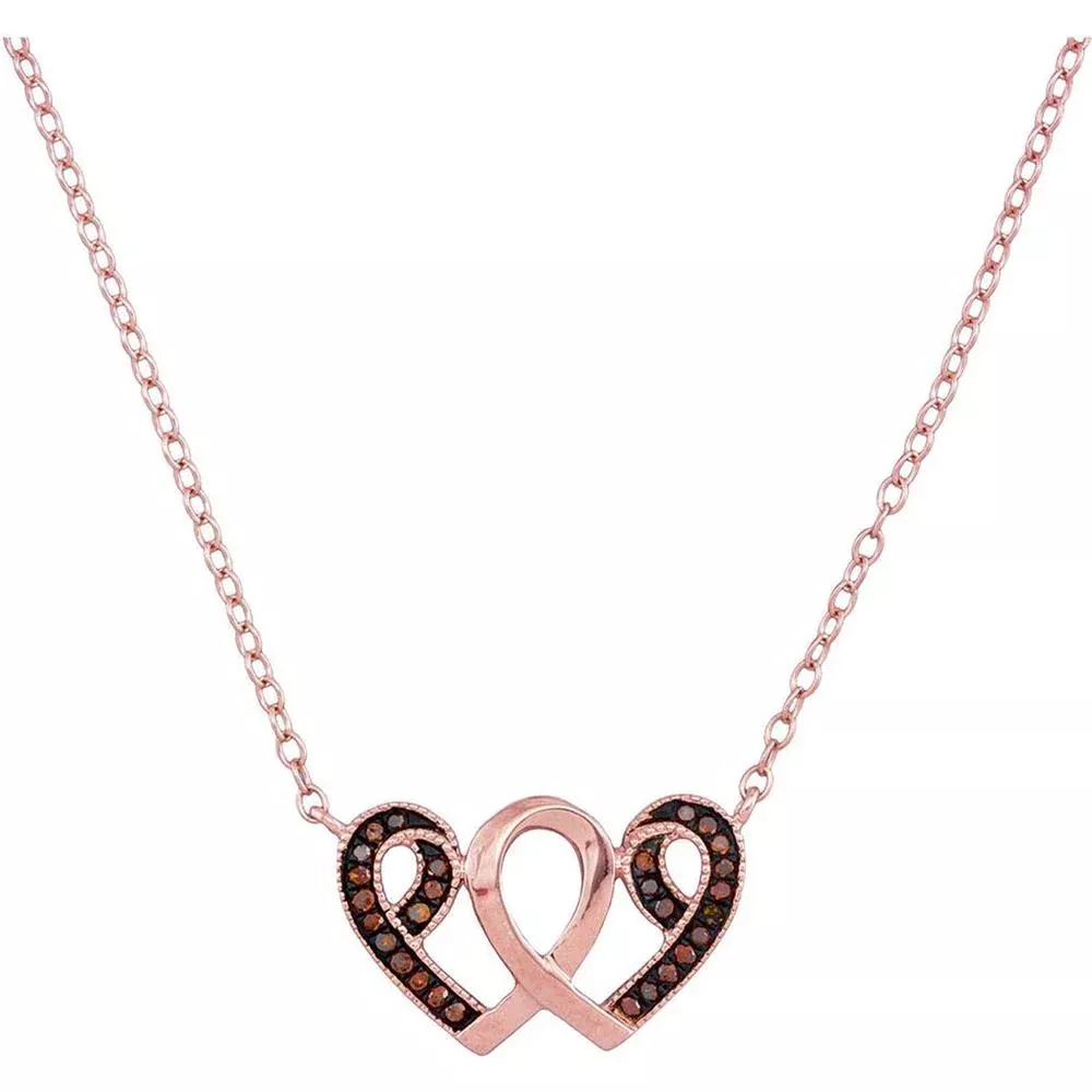 10K Rose Gold Heart Necklace with Pave-Set Round Red Diamonds - 0.10 Carat Total Diamond Weight