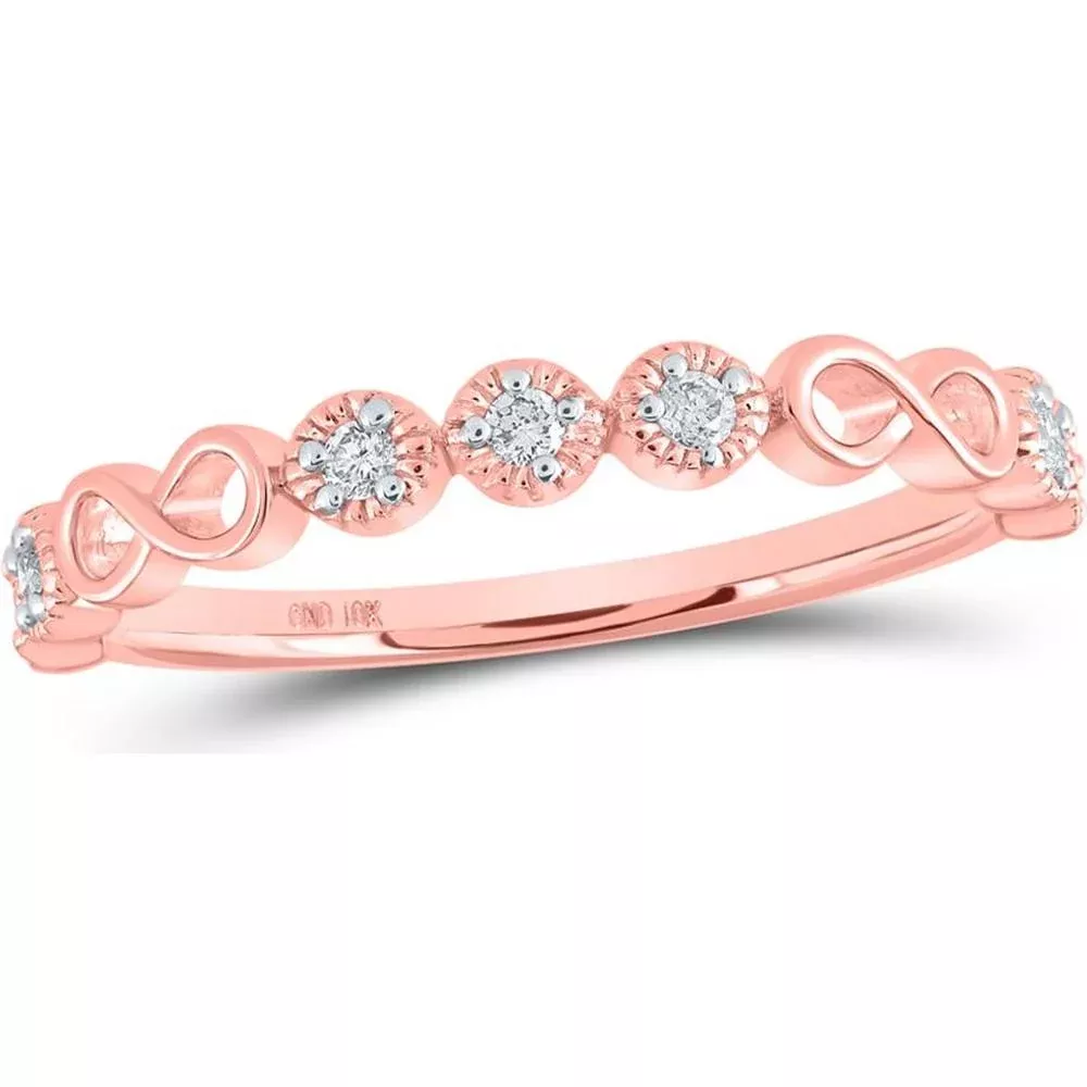 10K Rose Gold Infinity Band with Bezel-Set Round Diamonds - 1/8 Carat Total Weight