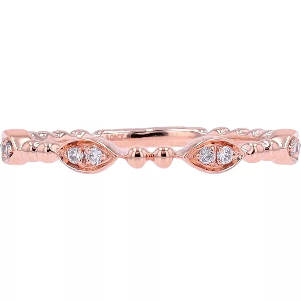 10K Rose Gold Marquise Diamond Beaded Band with Milgrain Detail - 0.06 Carat Total Diamond Weight