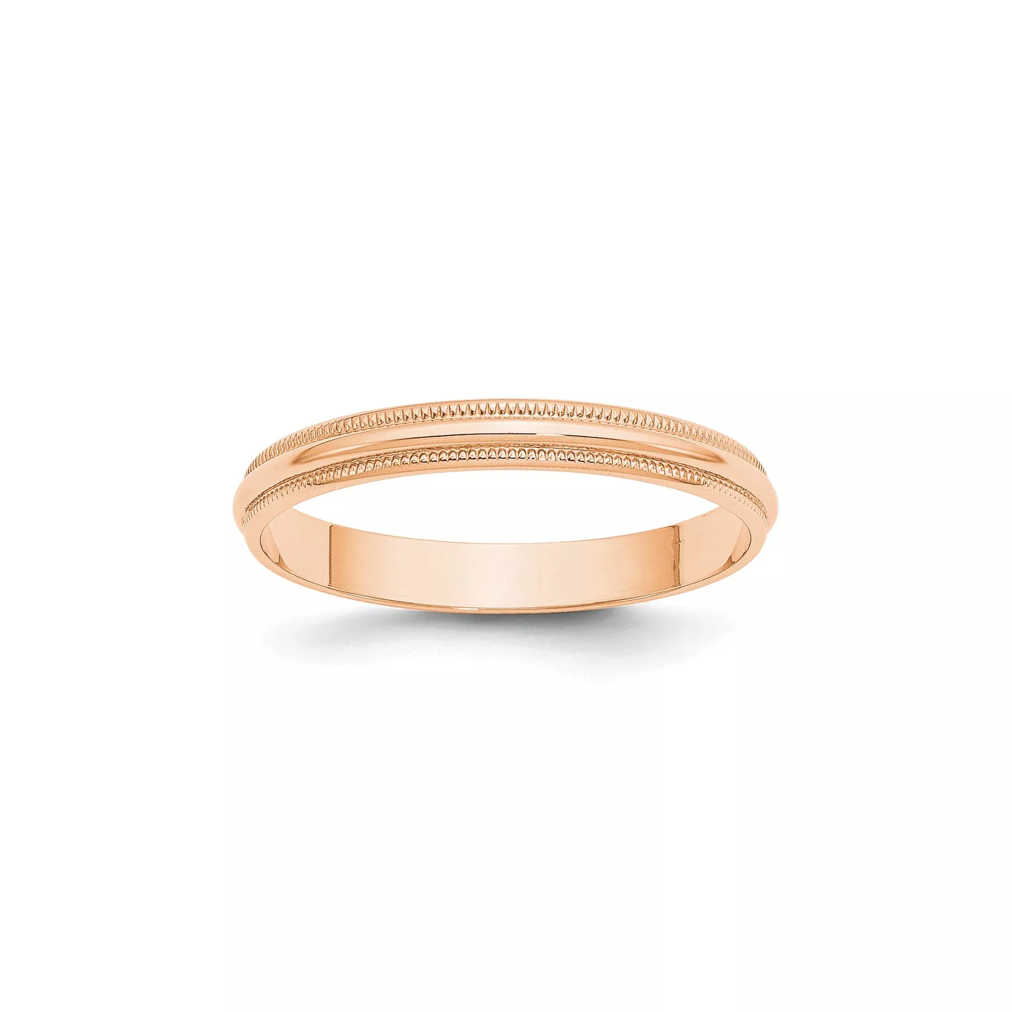 10k Rose Gold Milgrain Wedding Band, Lightweight Solid Half Round 3 mm
