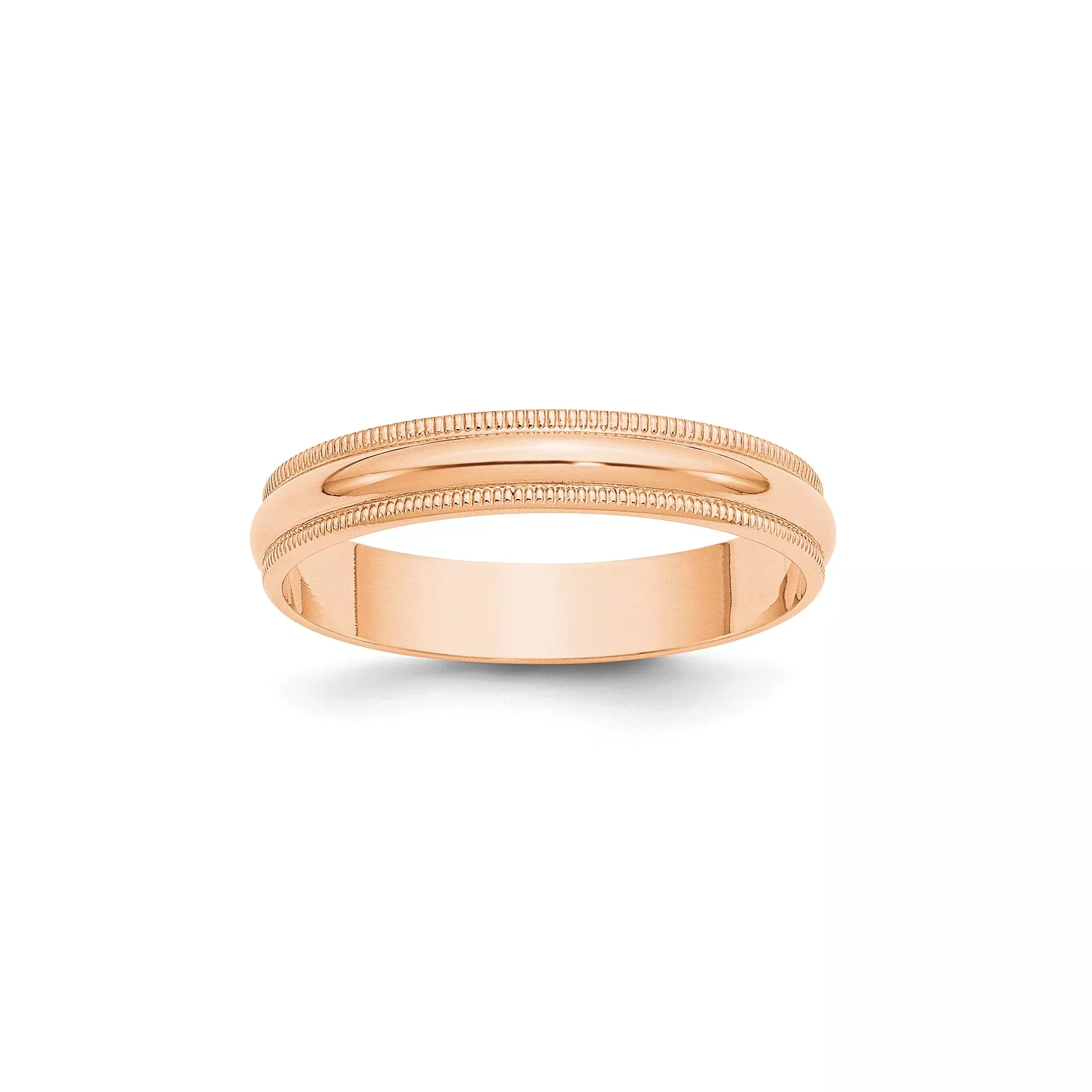 10k Rose Gold Milgrain Wedding Band, Lightweight Solid Half Round 4 mm