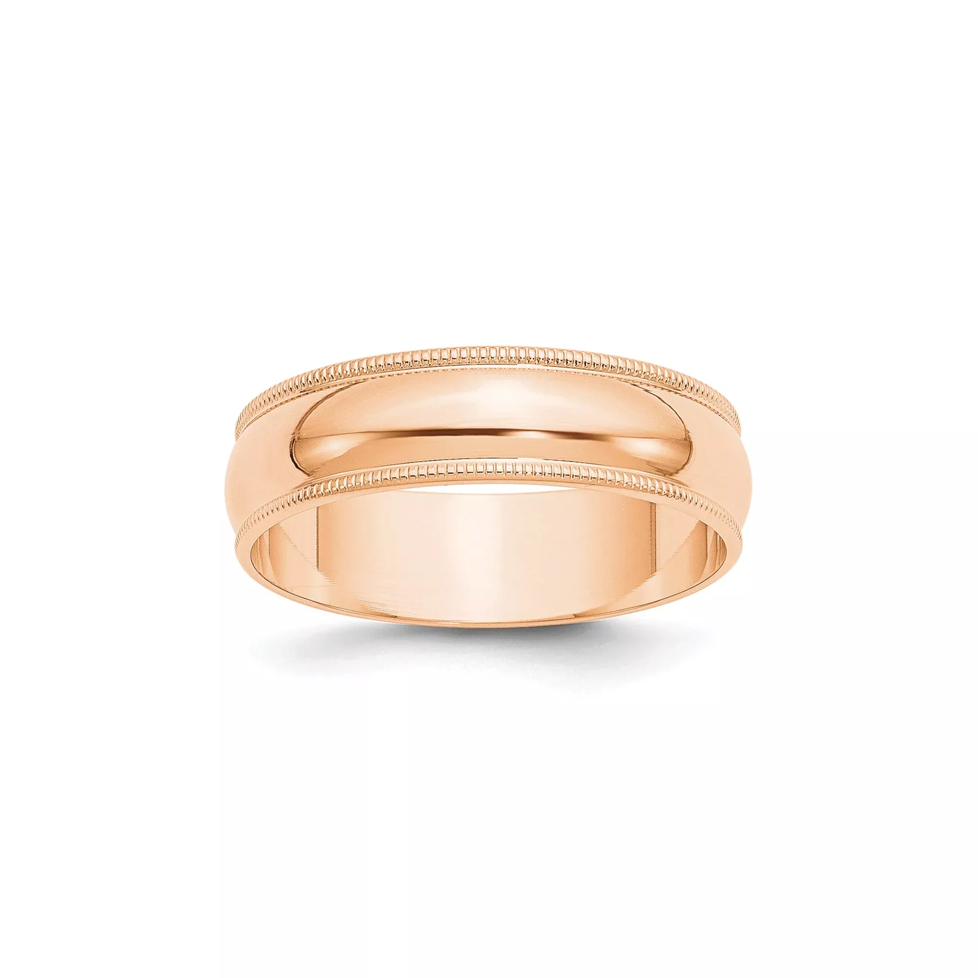 10k Rose Gold Milgrain Wedding Band, Lightweight Solid Half Round 6 mm