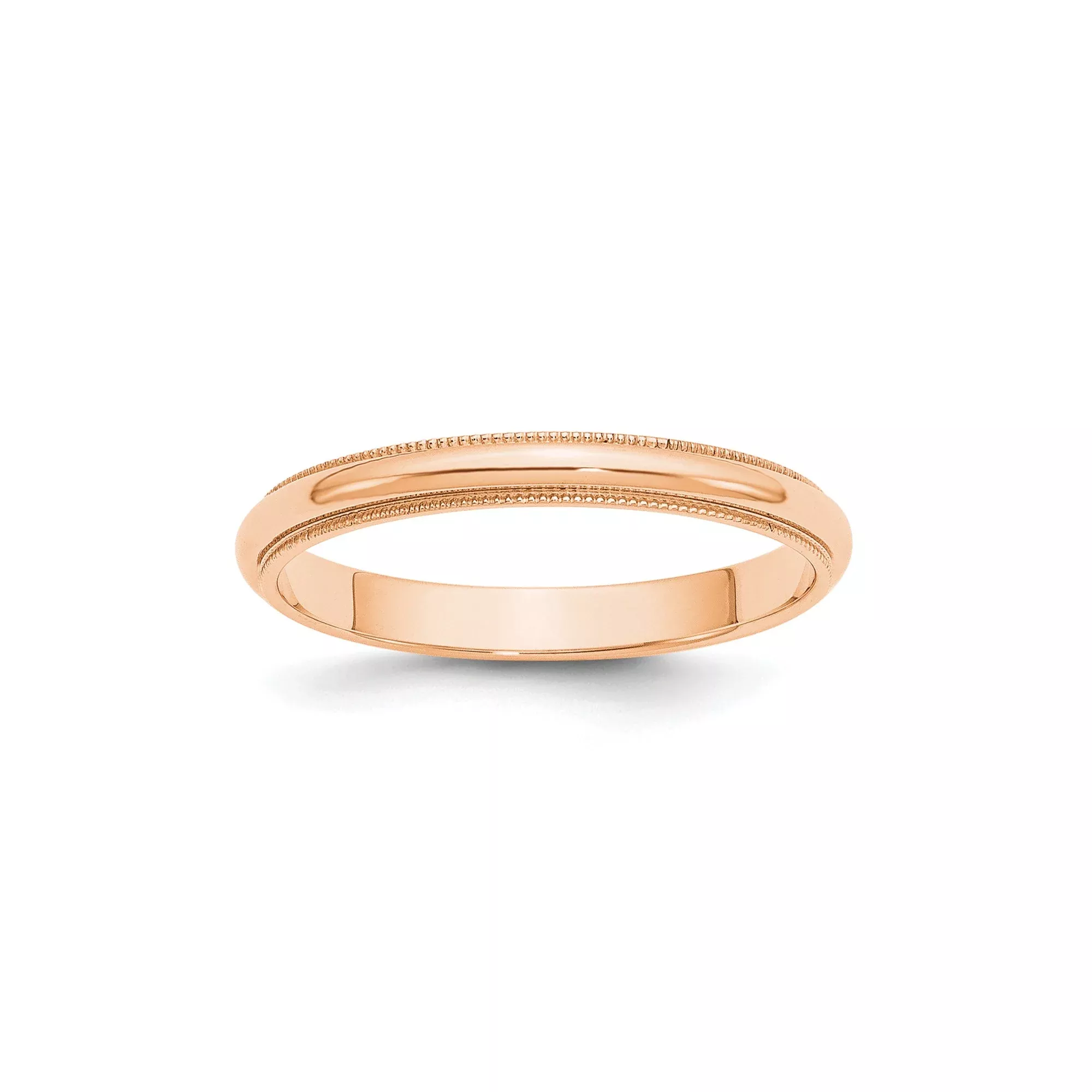 10k Rose Gold Milgrain Wedding Band, Solid Half Round 3 mm