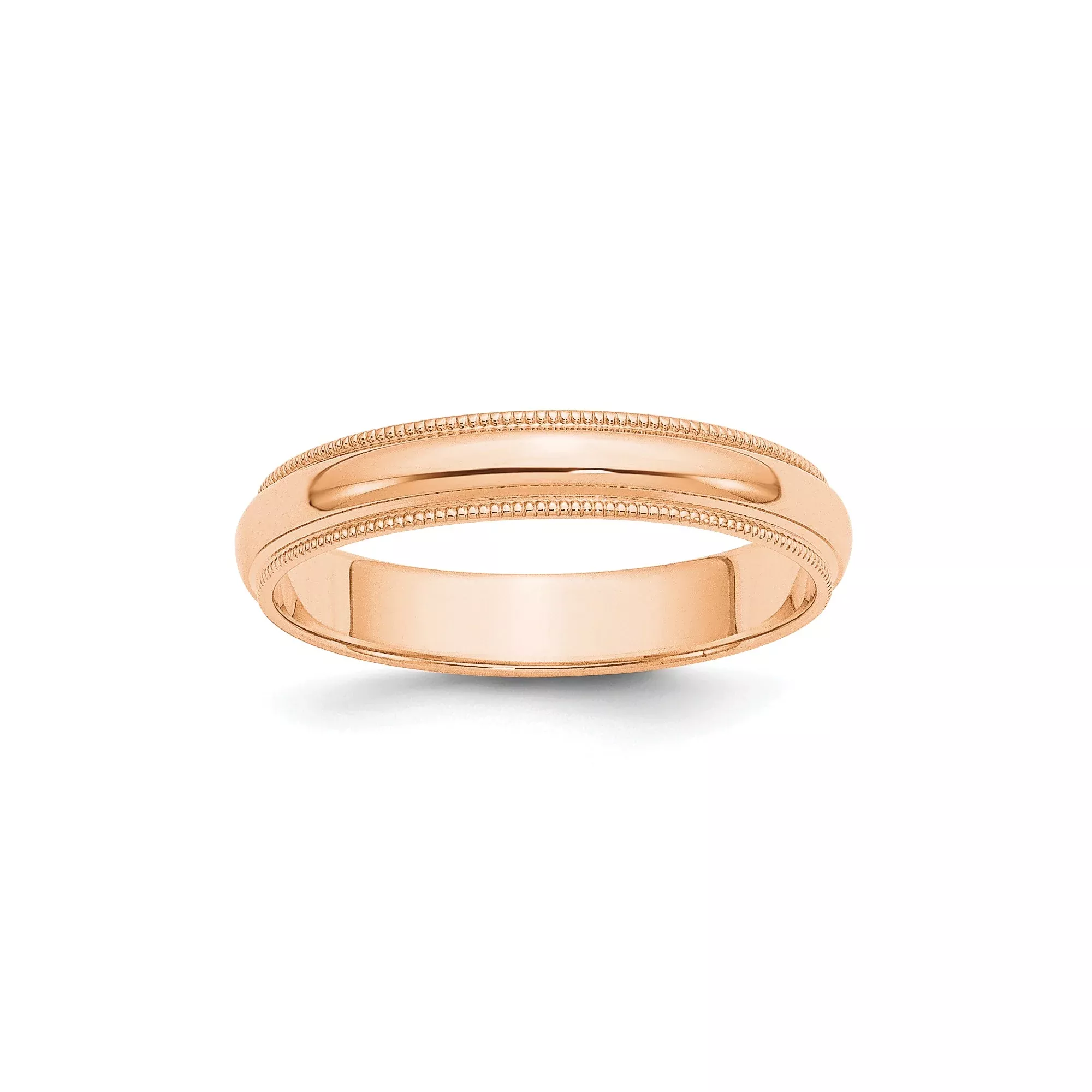 10k Rose Gold Milgrain Wedding Band, Solid Half Round 4 mm
