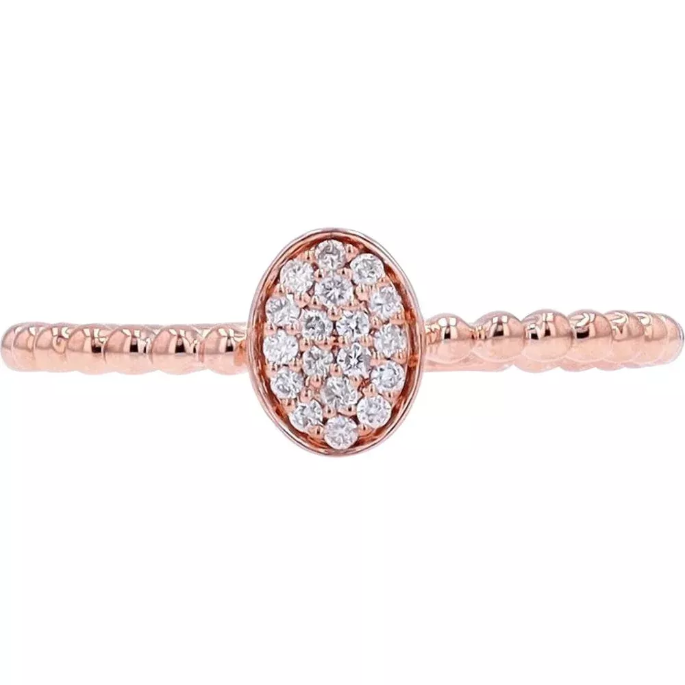 10K Rose Gold Oval Diamond Cluster Ring with Beaded Band - 0.10 Carats Total Diamond Weight