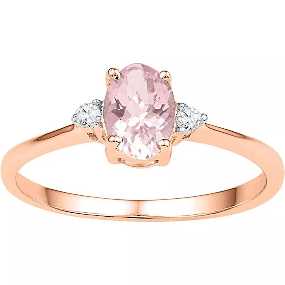 10K Rose Gold Oval Morganite and Diamond Ring - 0.67 Carat Total Gemstone Weight