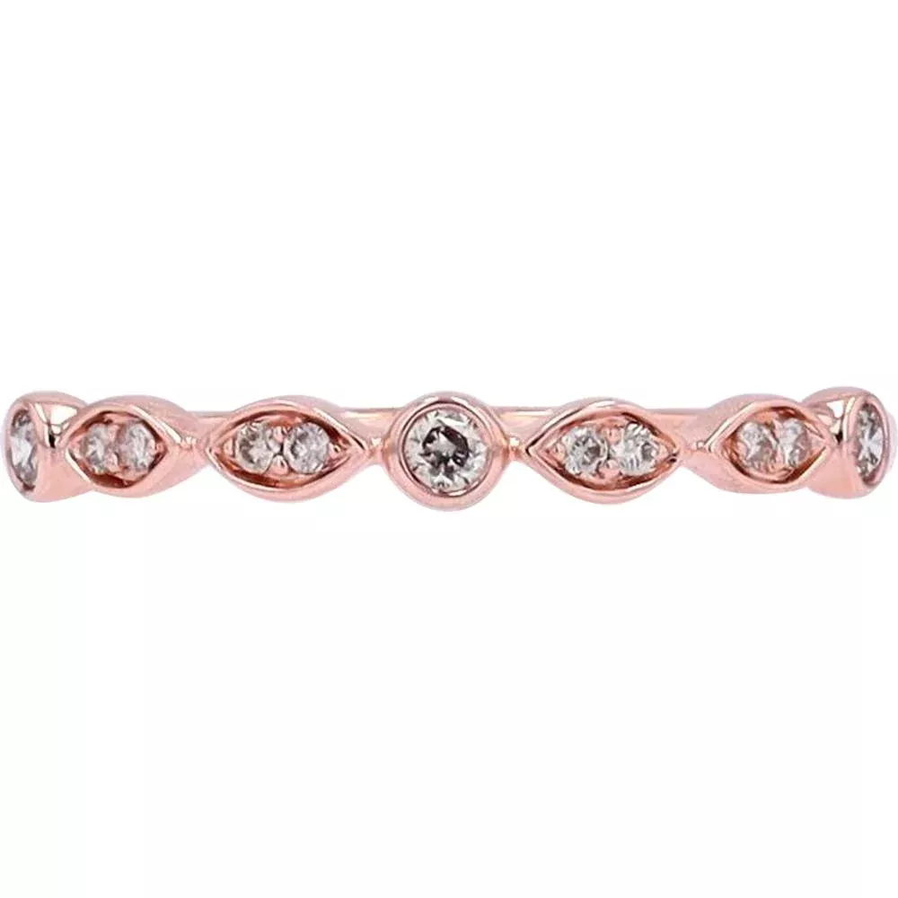 10K Rose Gold Stackable Band with Marquise Bezel Set Round Diamonds - 0.11 Carats Total Diamond Weight