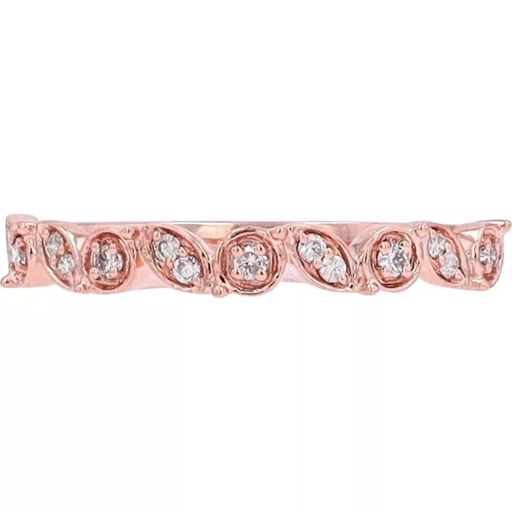 10K Rose Gold Stackable Band with Marquise-Shaped Diamond Accents and Milgrain Detailing - 0.10 Carats Total Diamond Weight