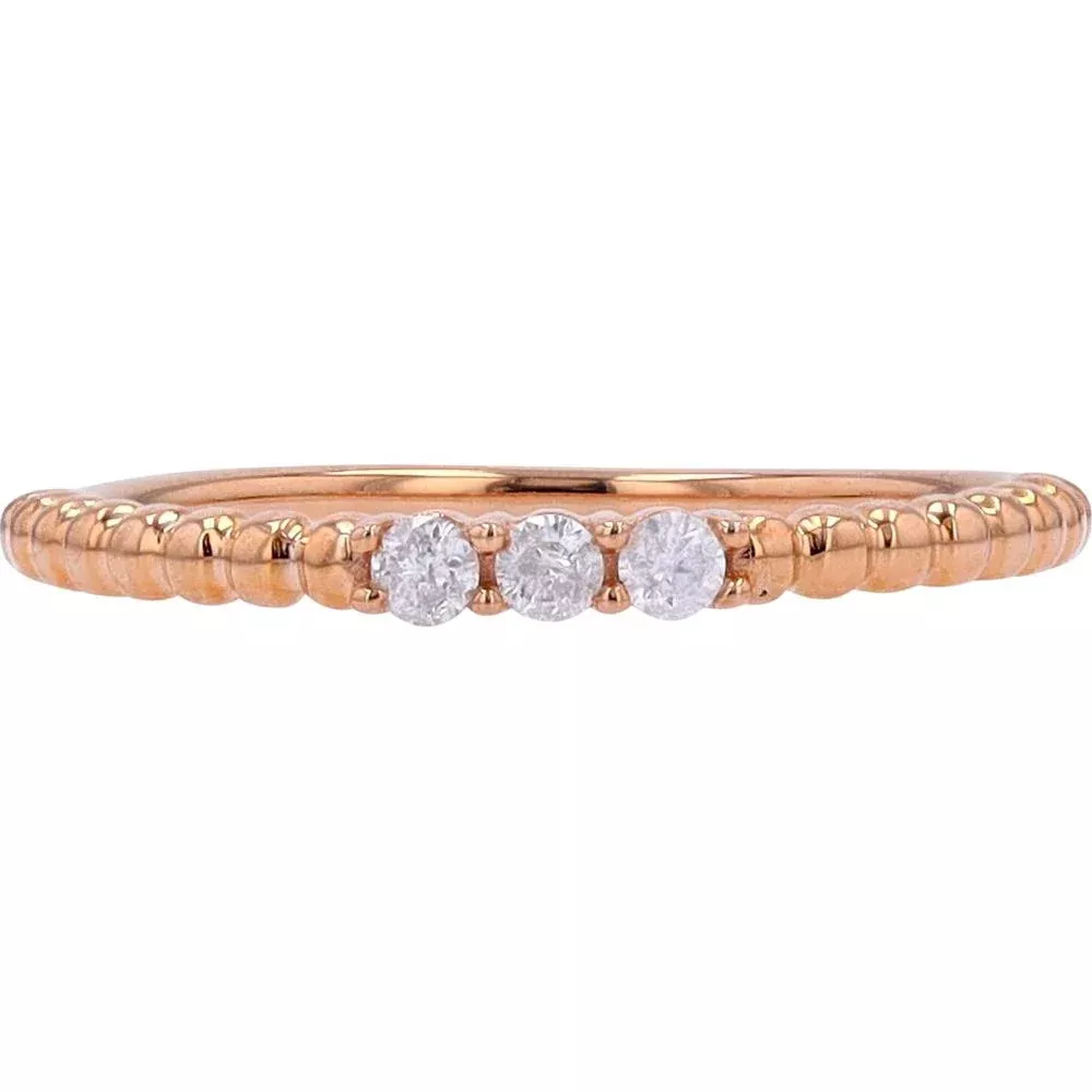 10K Rose Gold Three-Stone Diamond Band with Round-Cut Prong-Set Diamonds - 0.10 Carats Total Diamond Weight