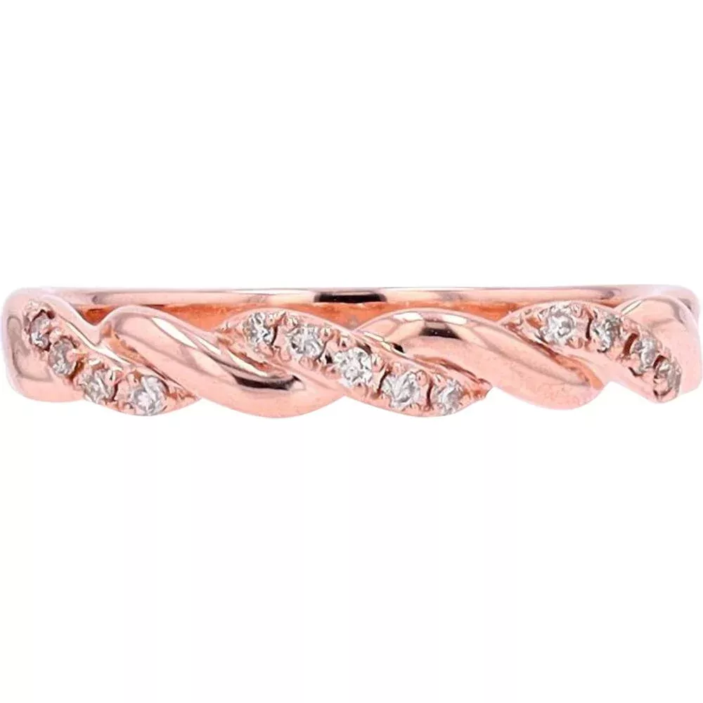 10K Rose Gold Twisted Band with Pavé Diamonds - 0.10 Carat Total Diamond Weight