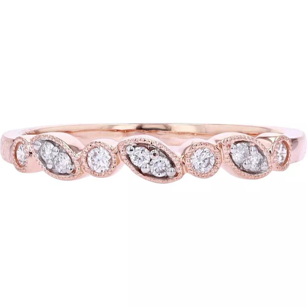10K Rose Gold Wedding Band with Milgrain-Set Diamonds - 0.15 Carats Total Diamond Weight