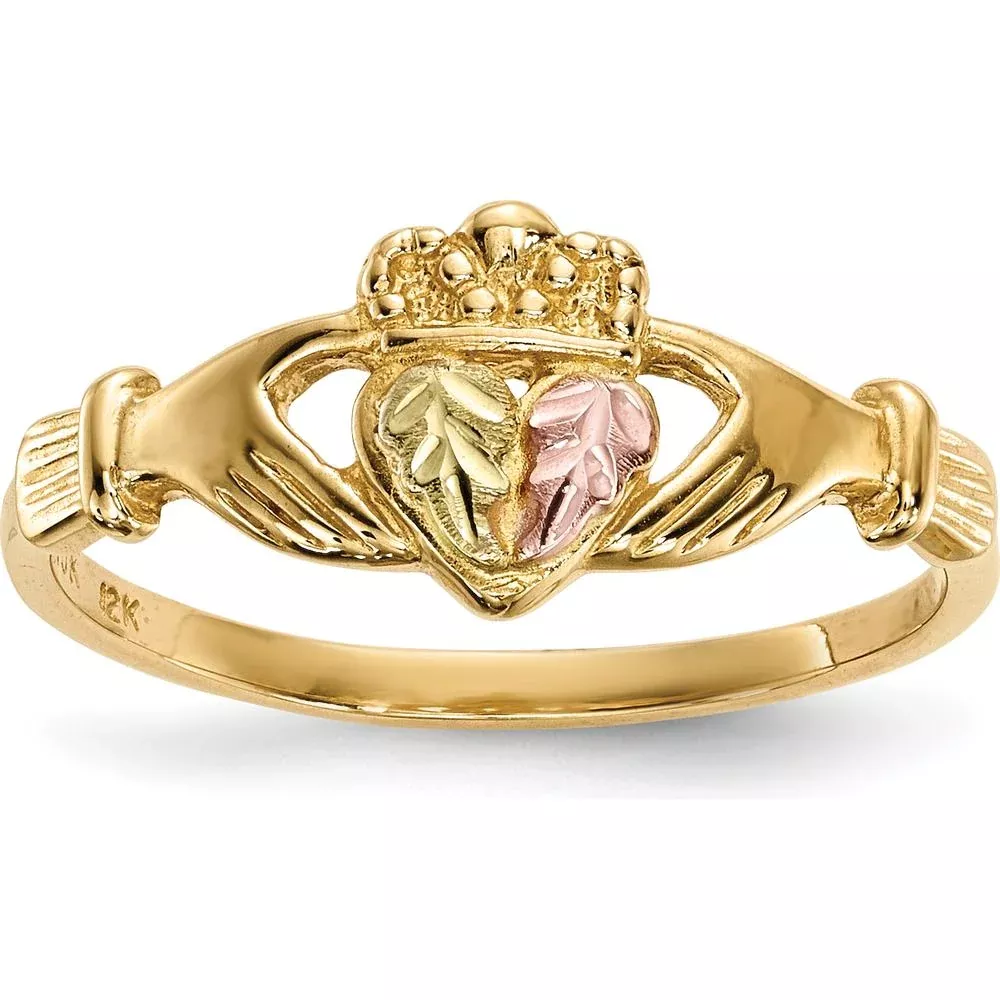 10K Tri-Color Gold Claddagh Ring with Diamond-Cut Accents - Sizeable Band by Oro Pregiato