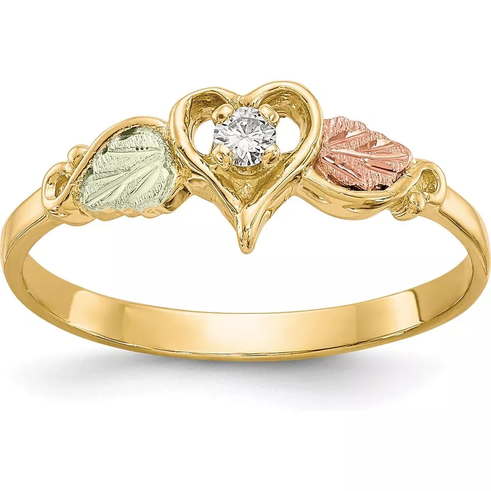 10K Tri-Color Gold Heart Ring with 0.050 Carat Natural Diamond Accent by Oro Pregiato