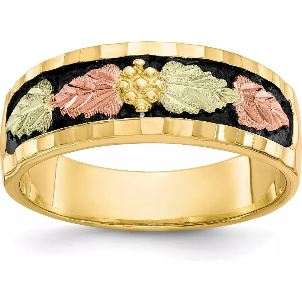 10K Tri-Color Gold Men's Antiqued Ring with Green and Pink Gold Accents by Oro Pregiato