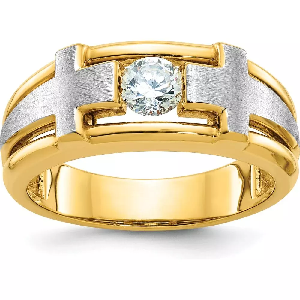 10K Two-Tone Gold Men's Diamond Cross Ring with 0.5 Carat Round Diamond by IBGoodman
