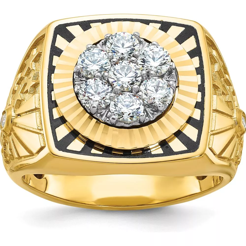 10K Two-Tone Gold Men's Ring with 1 Carat Diamond Cluster - White Diamonds, Black Enamel Accent by IBGoodman